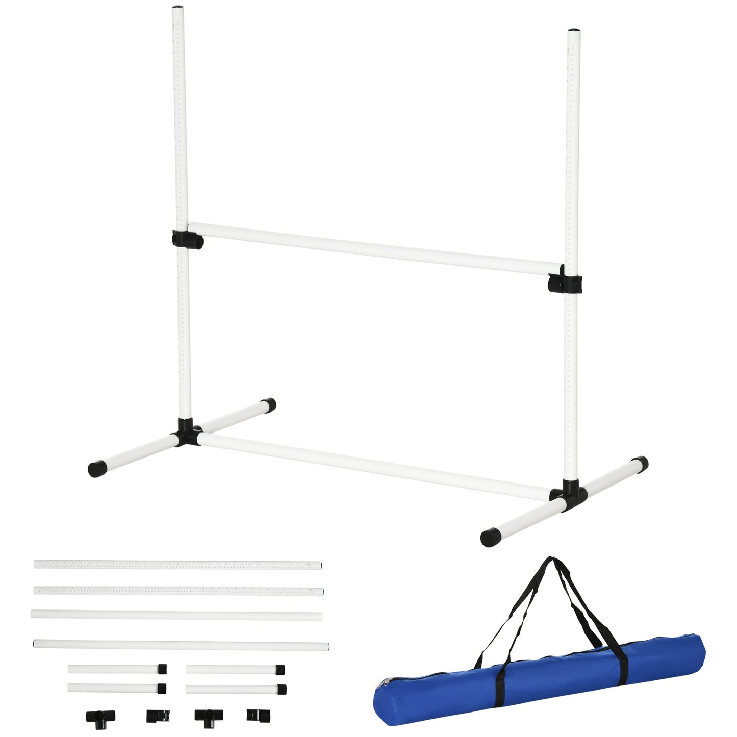 Large Size Dog Agility Training Equipment 4.5KG Net Wight, 4 PCS Adjustable Height Jump Bars, Obstacle Course Starter Kit for Large Medium Small Dog Puppy, White