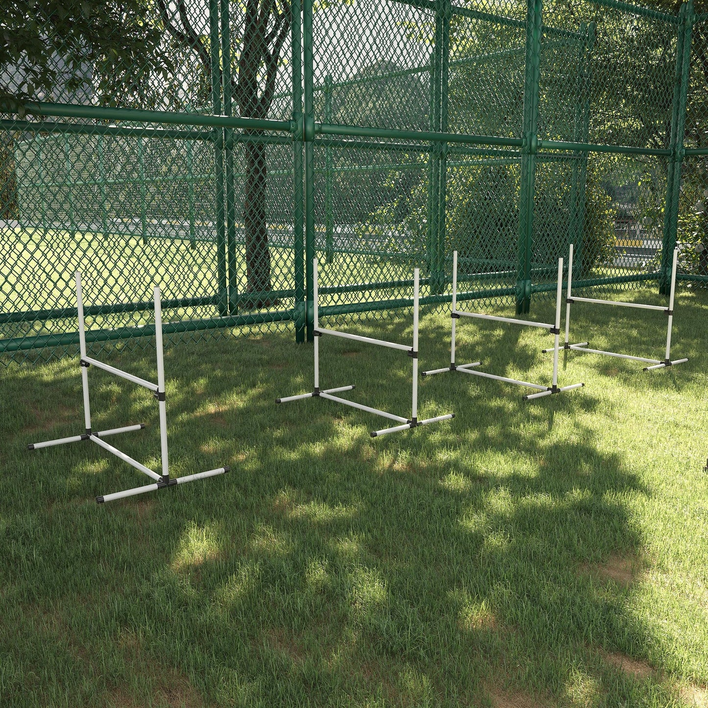 Large Size Dog Agility Training Equipment 4.5KG Net Wight, 4 PCS Adjustable Height Jump Bars, Obstacle Course Starter Kit for Large Medium Small Dog Puppy, White