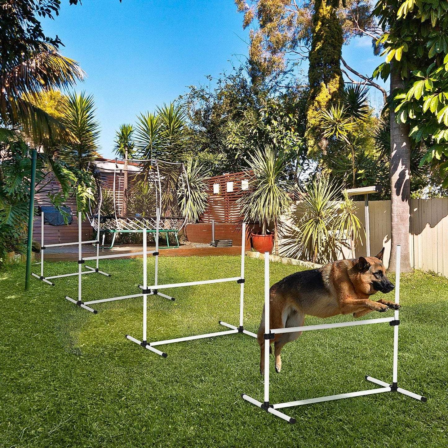 Large Size Dog Agility Training Equipment 4.5KG Net Wight, 4 PCS Adjustable Height Jump Bars, Obstacle Course Starter Kit for Large Medium Small Dog Puppy, White