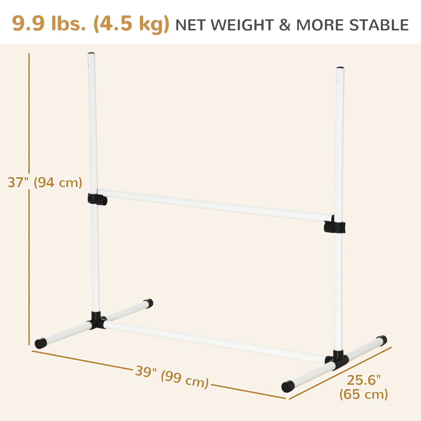 Large Size Dog Agility Training Equipment 4.5KG Net Wight, 4 PCS Adjustable Height Jump Bars, Obstacle Course Starter Kit for Large Medium Small Dog Puppy, White