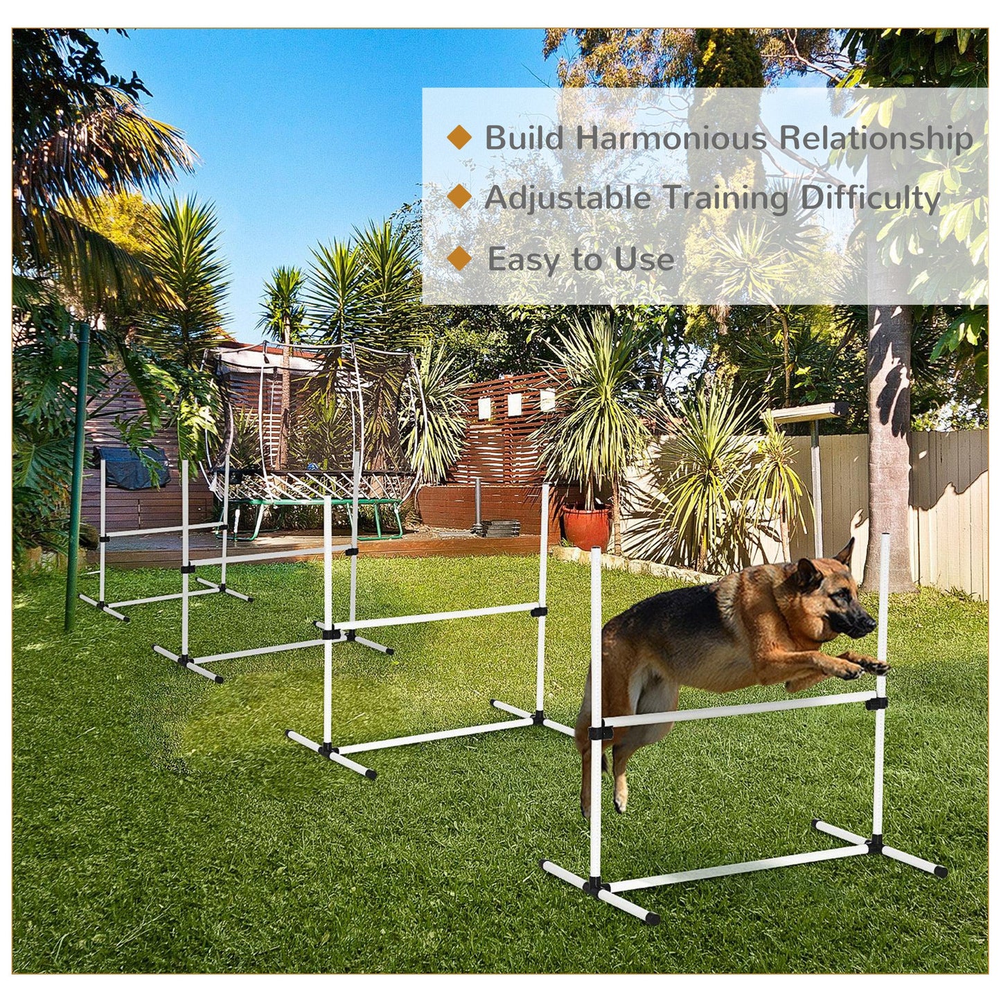Large Size Dog Agility Training Equipment 4.5KG Net Wight, 4 PCS Adjustable Height Jump Bars, Obstacle Course Starter Kit for Large Medium Small Dog Puppy, White
