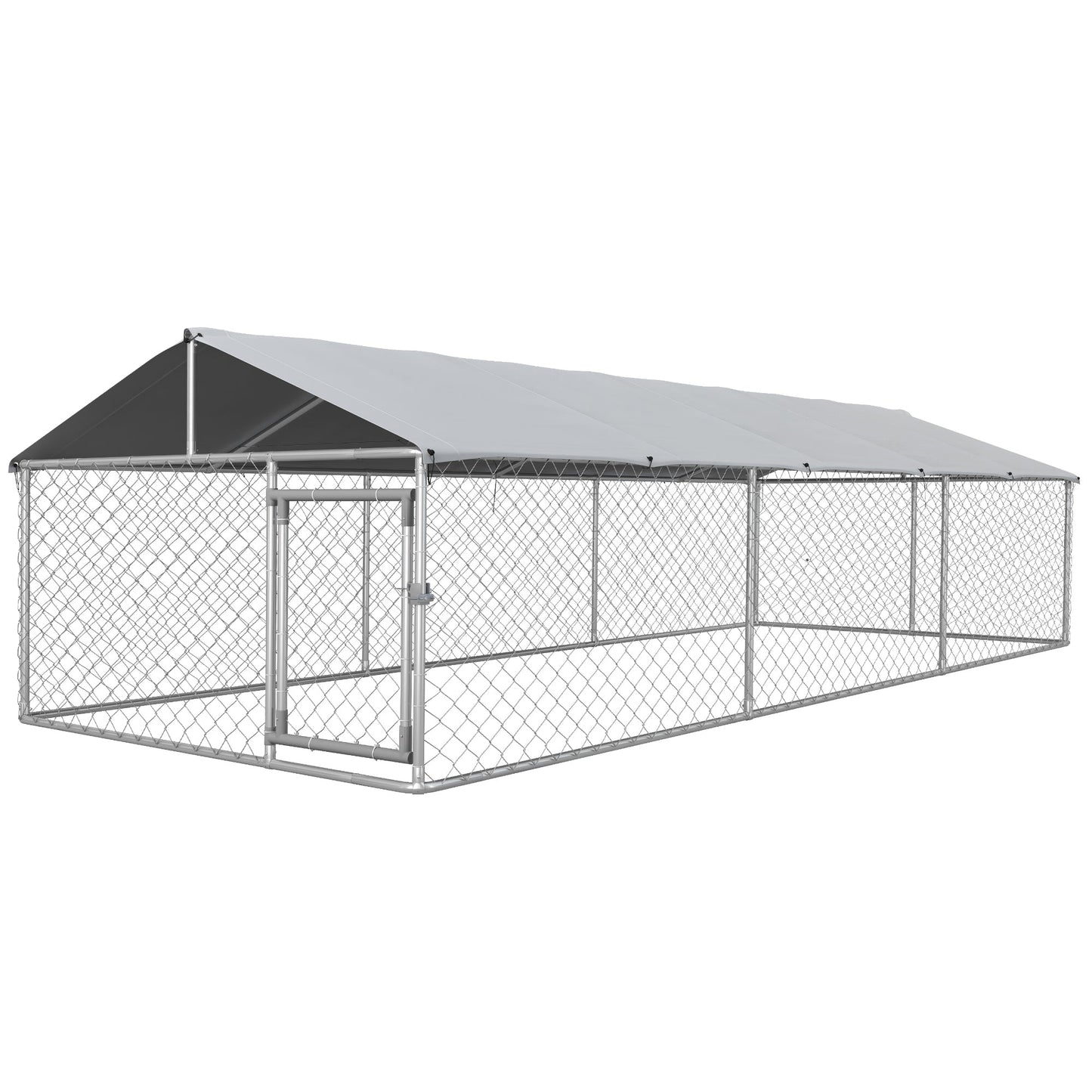Outdoor Dog Kennel Dog Run with Waterproof, UV Resistant Cover for Medium and Large Sized Dogs, 19.7' x 7.5' x 4.9', Silver