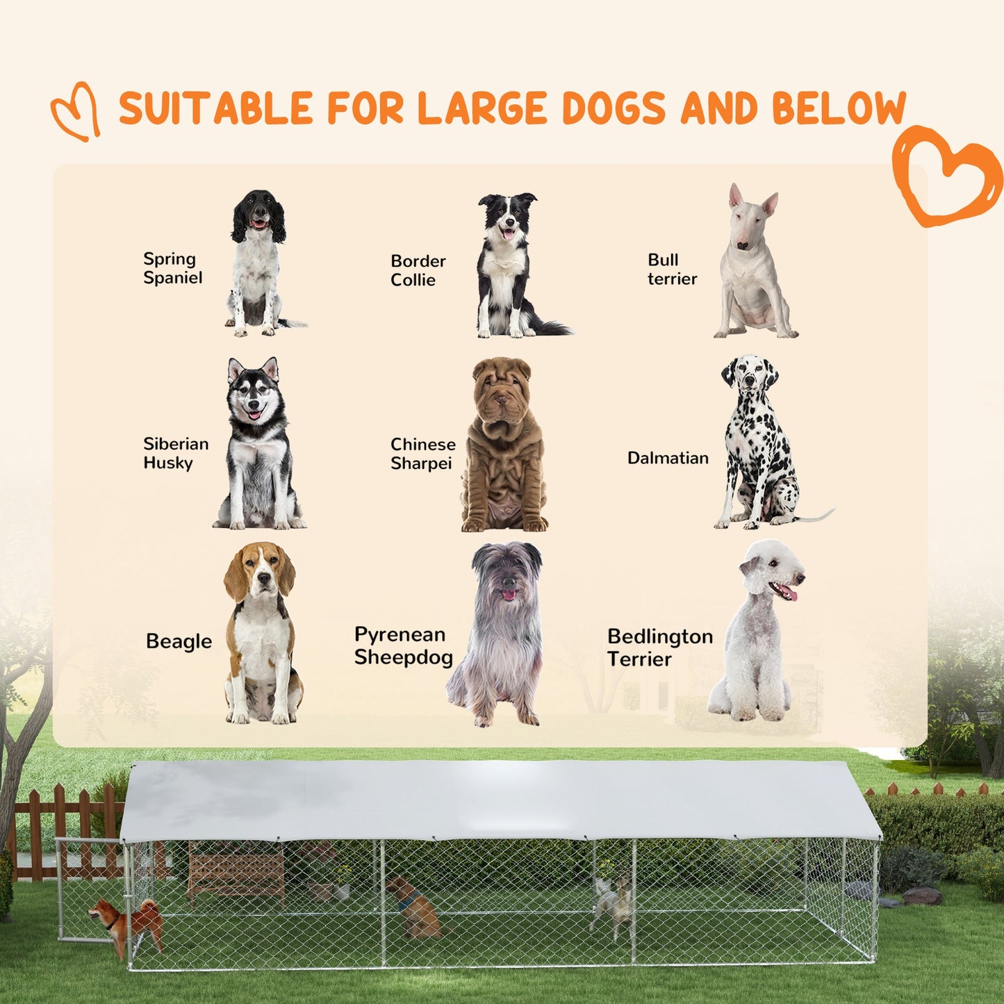 Outdoor Dog Kennel Dog Run with Waterproof, UV Resistant Cover for Medium and Large Sized Dogs, 19.7' x 7.5' x 4.9', Silver