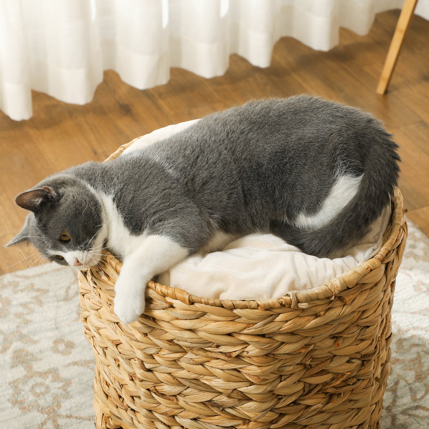 Cat Condo Barrel, 2-Storey Cat Tree Tower with Top Perch and 2 Hideaways, 2 Entrances, 3 Cushions, for Indoor Kittens, Light Brown