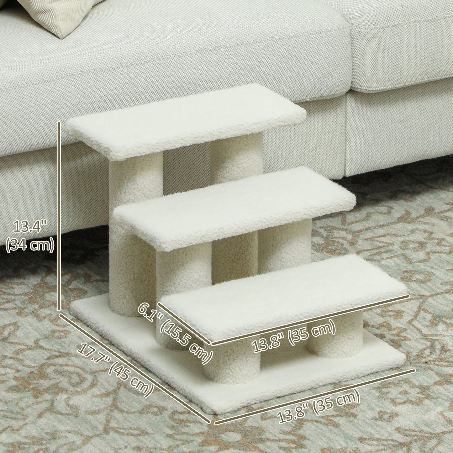 3-Step Multi-Level Carpeted Cat Scratching Post Pet Stairs, Beige
