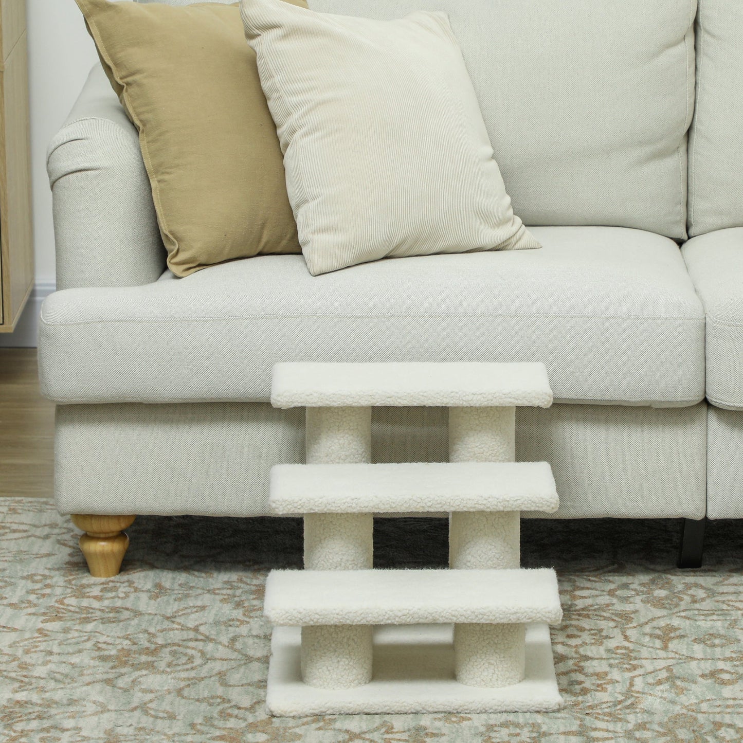 3-Step Multi-Level Carpeted Cat Scratching Post Pet Stairs, Beige