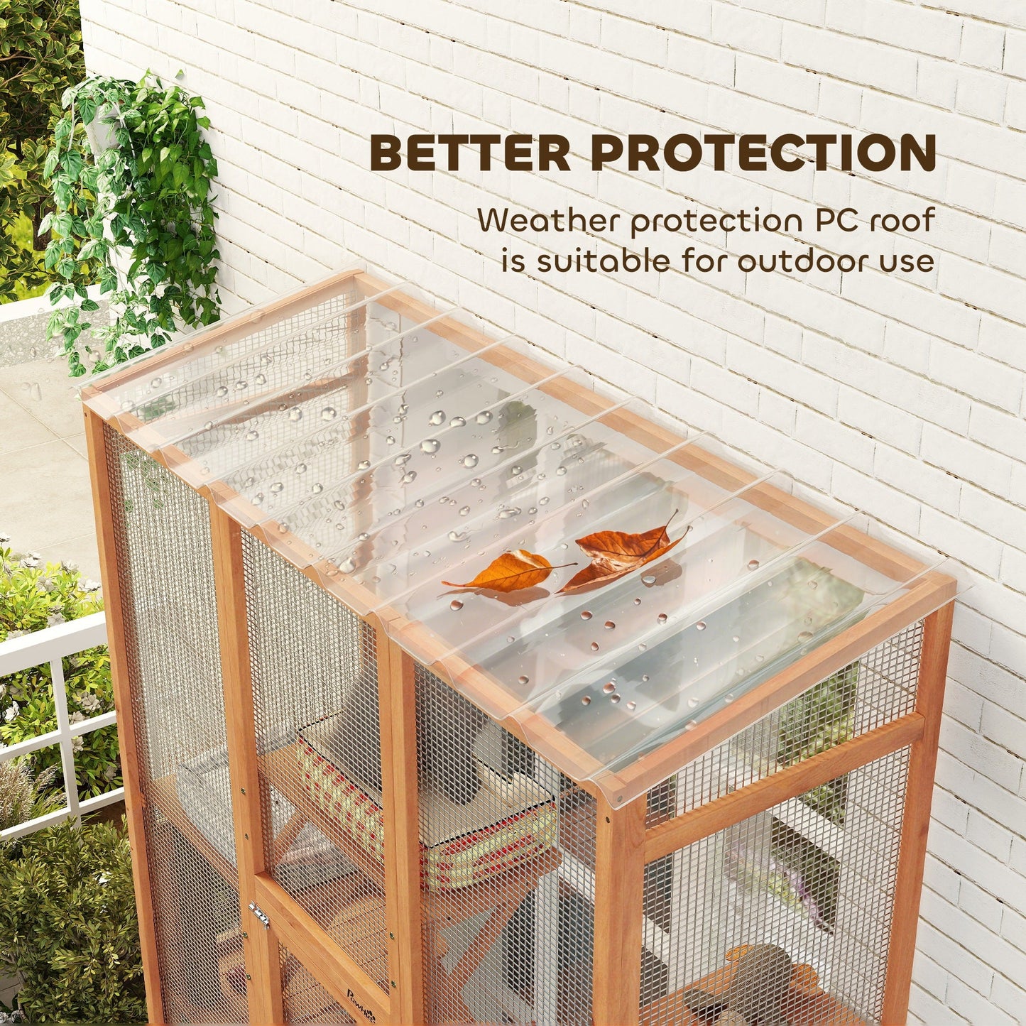 Catio Outdoor Cat Enclosure, Large Wooden Cat House with 6 Jumping Platforms, Scratching Post, 2 Ramps, Waterproof Roof, Outdoor Cat Cage for 2-3 Kittens, 64" x 24" x 99"