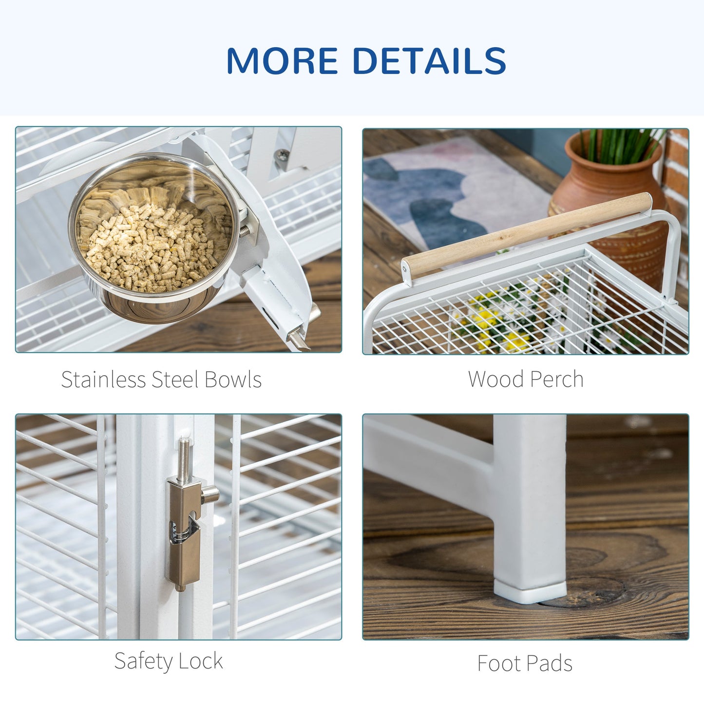 Bird Travel Carrier Cage for Parrots Conures African Grey Cockatiel Parakeets with Stand Perch, Stainless Steel Bowls, Pull Out Tray, White