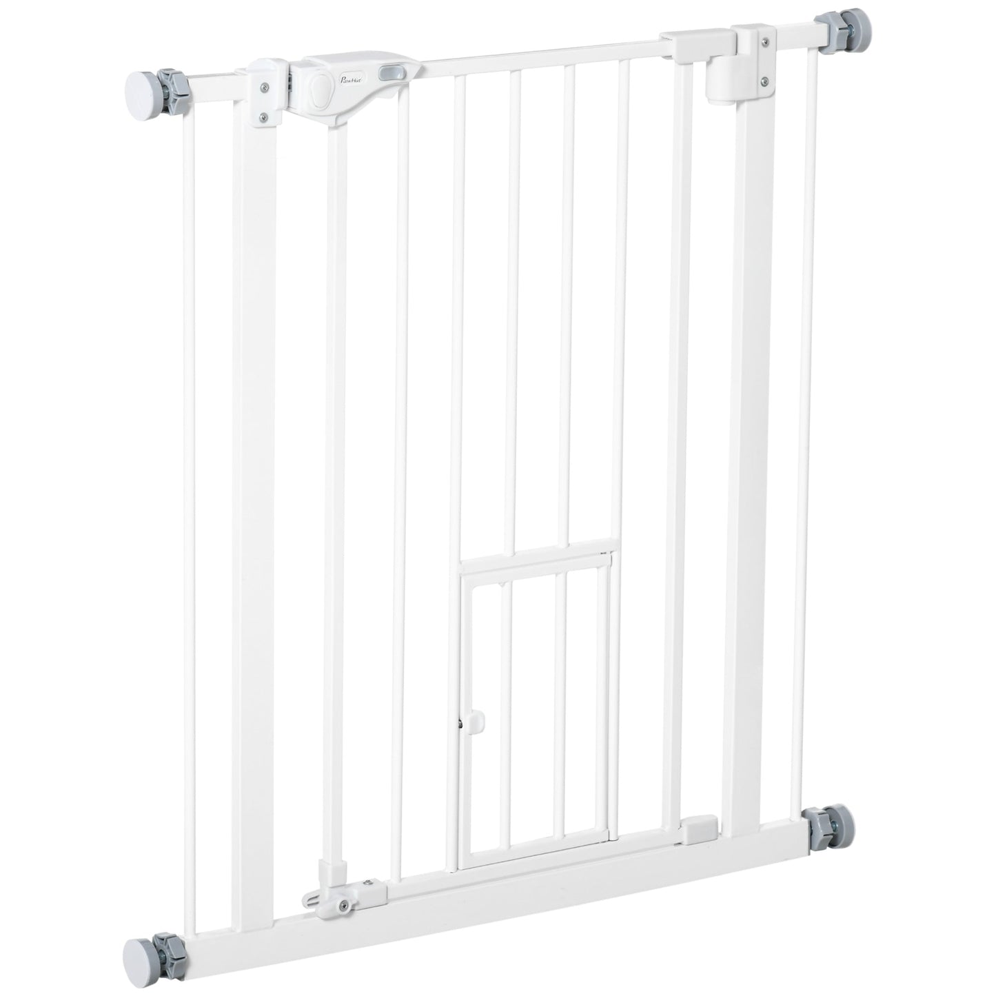 30"H Dog Gate with Cat Door, Pet Gate with Small Door, Easy Open Indoor Dog Gates for Doorways, House, Stair, 29"-32" Long, White