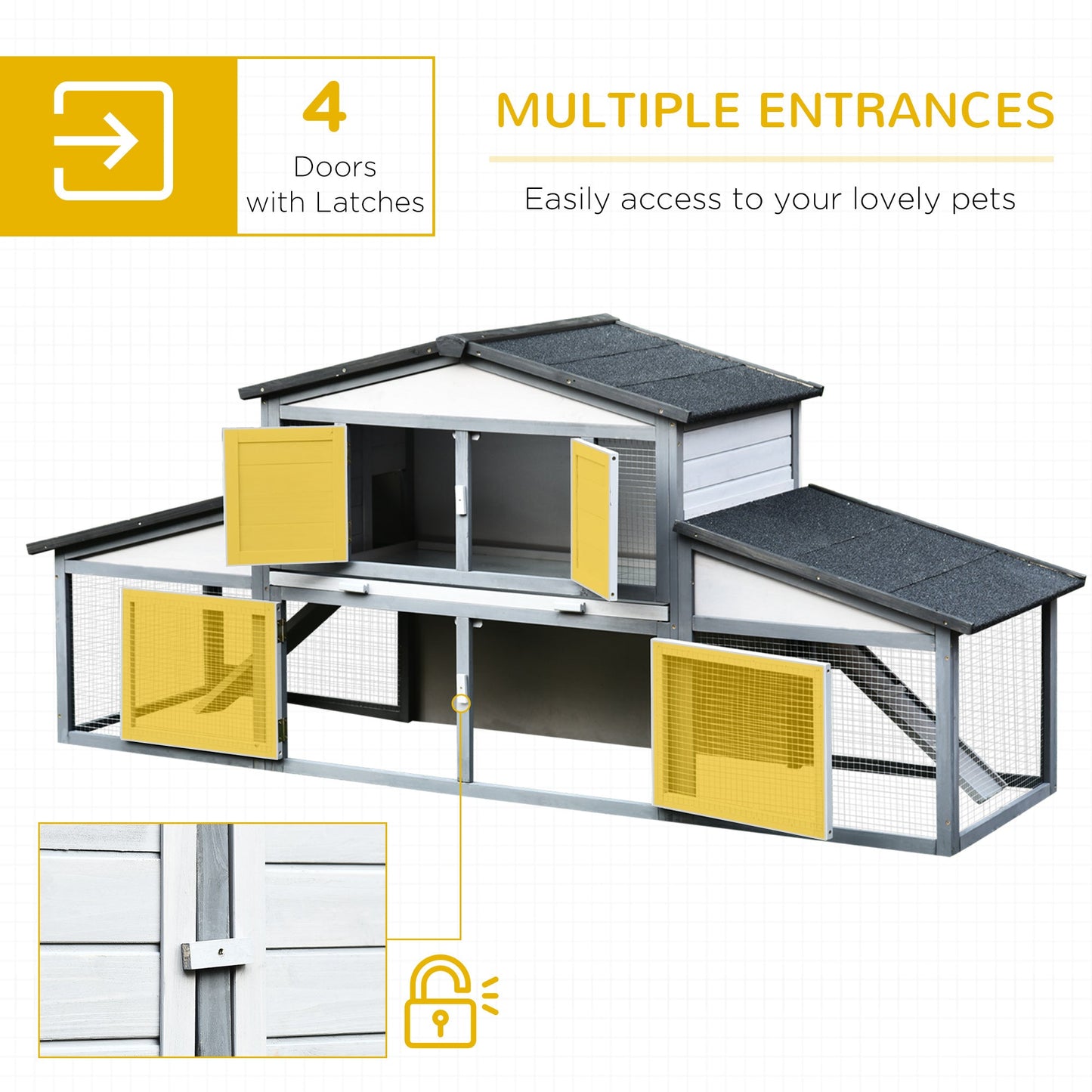88.5" x 27.5" x 39.25" Deluxe Wooden Rabbit Hutch Backyard Bunny Cage Small Animal Living House with Outdoor Run, Grey