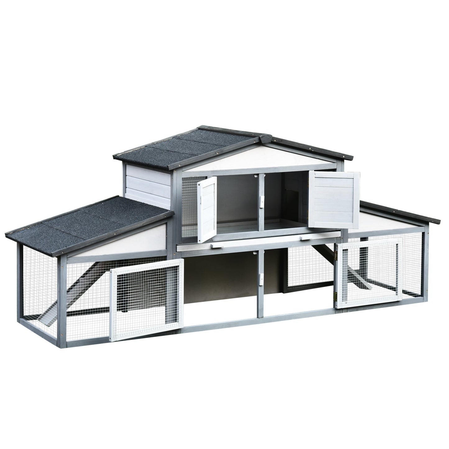 88.5" x 27.5" x 39.25" Deluxe Wooden Rabbit Hutch Backyard Bunny Cage Small Animal Living House with Outdoor Run, Grey