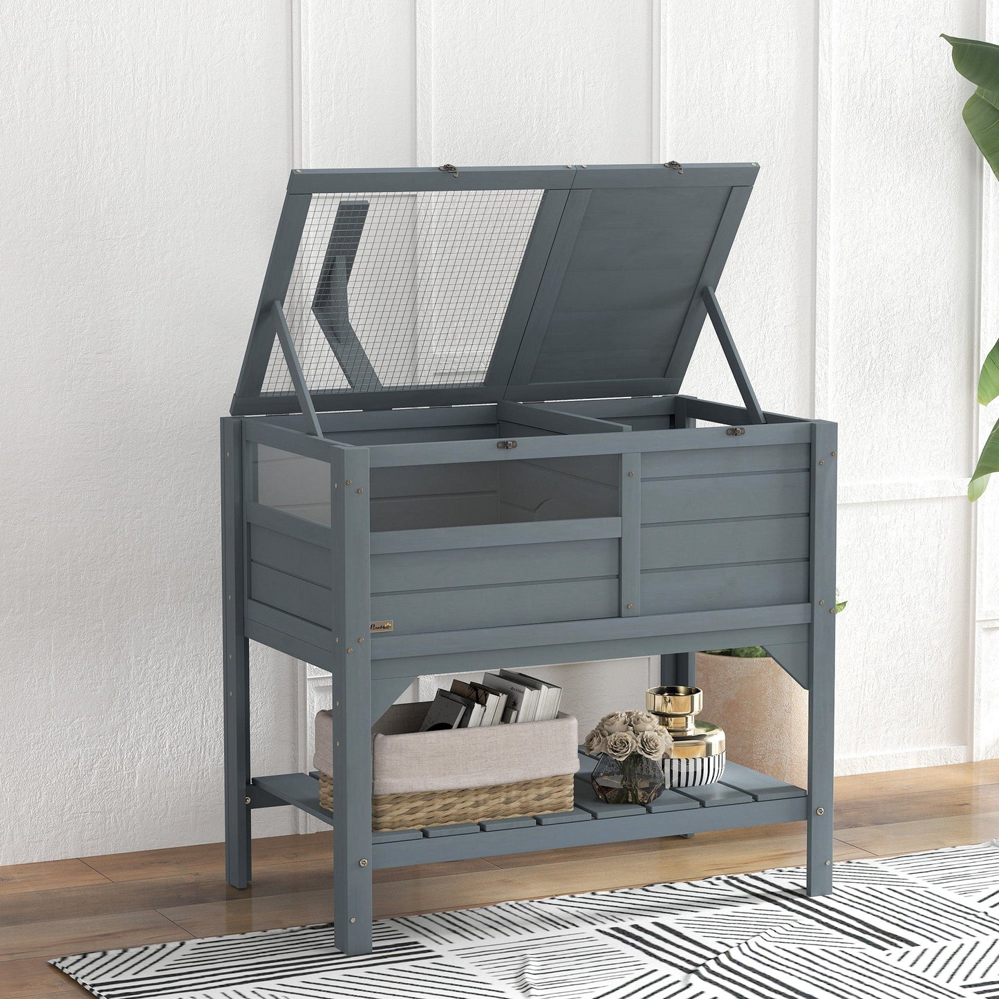 Wooden Tortoise House Habitat with Shelf, Tortoise Enclosure for Small Animals with Light Support Frame, Reptile Cage with Tray for Indoor Use, 33" L x 20" W x 41" H