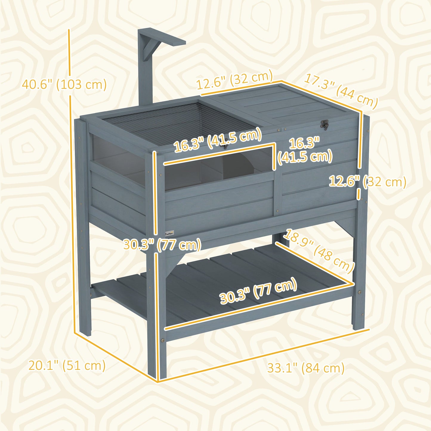 Wooden Tortoise House Habitat with Shelf, Tortoise Enclosure for Small Animals with Light Support Frame, Reptile Cage with Tray for Indoor Use, 33" L x 20" W x 41" H