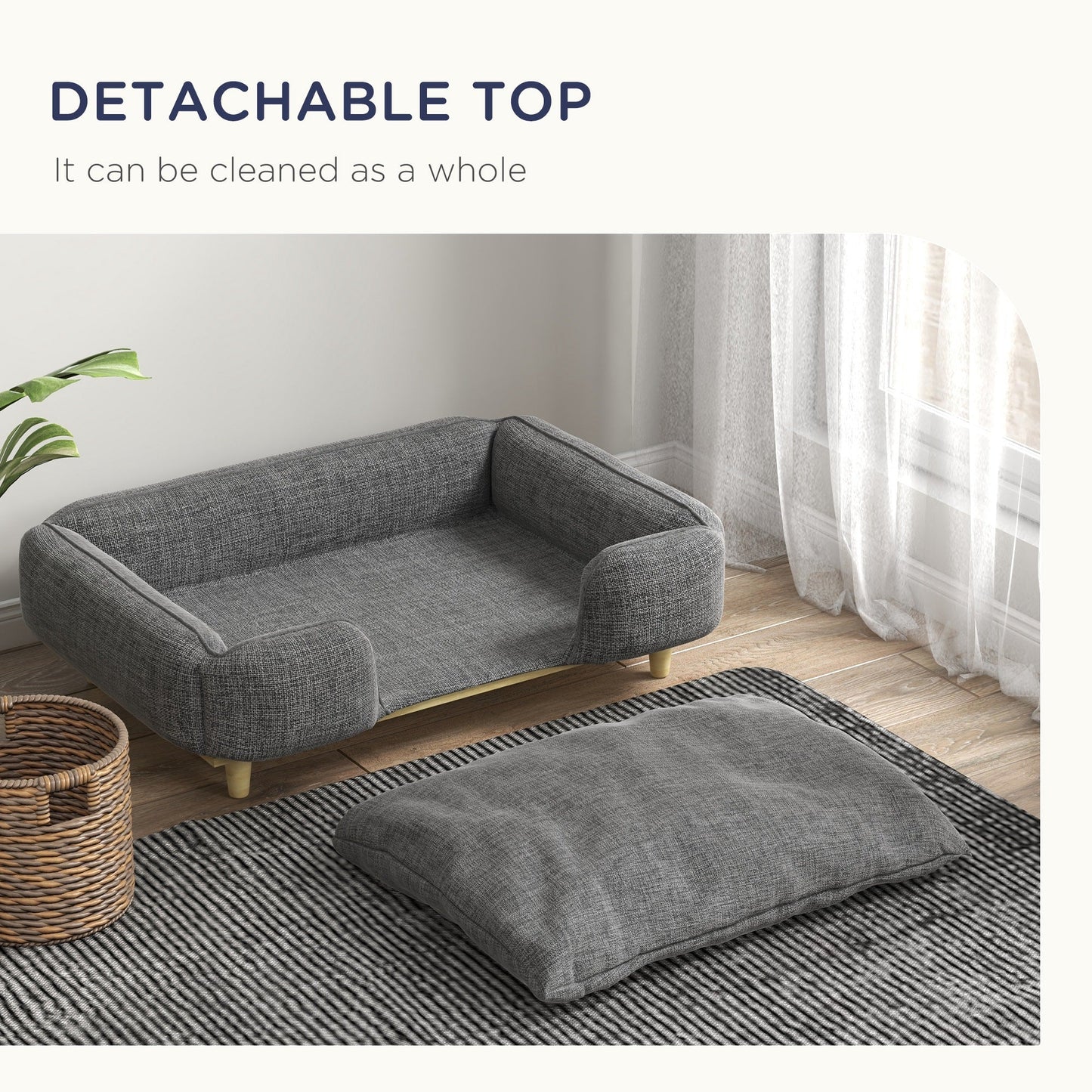 Dog Sofa, Elevated Dog Couch for Large Dogs, Removable Washable Pet Sofa Cat Bed with Anti-slip Foot Pads, Dark Grey