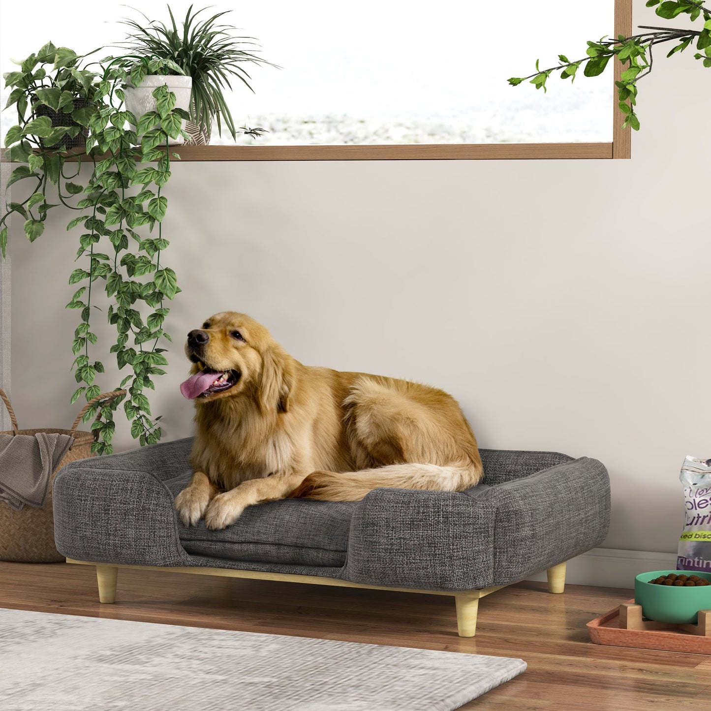 Dog Sofa, Elevated Dog Couch for Large Dogs, Removable Washable Pet Sofa Cat Bed with Anti-slip Foot Pads, Dark Grey