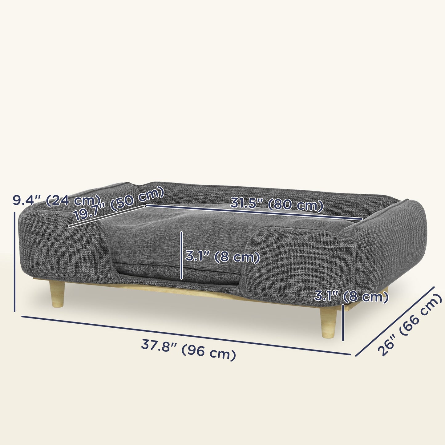 Dog Sofa, Elevated Dog Couch for Large Dogs, Removable Washable Pet Sofa Cat Bed with Anti-slip Foot Pads, Dark Grey