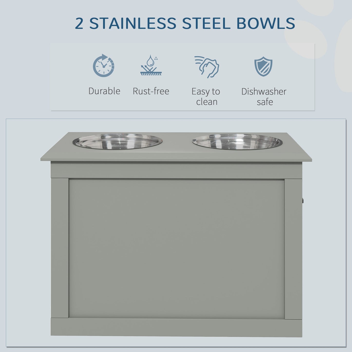 Elevated Dog Bowls for Large Dogs with Storage Dog Pet Diner Function 2 Stainless Steel Dog Bowls Elevated Base for Big-sized Dogs and Other Large Pets, Grey