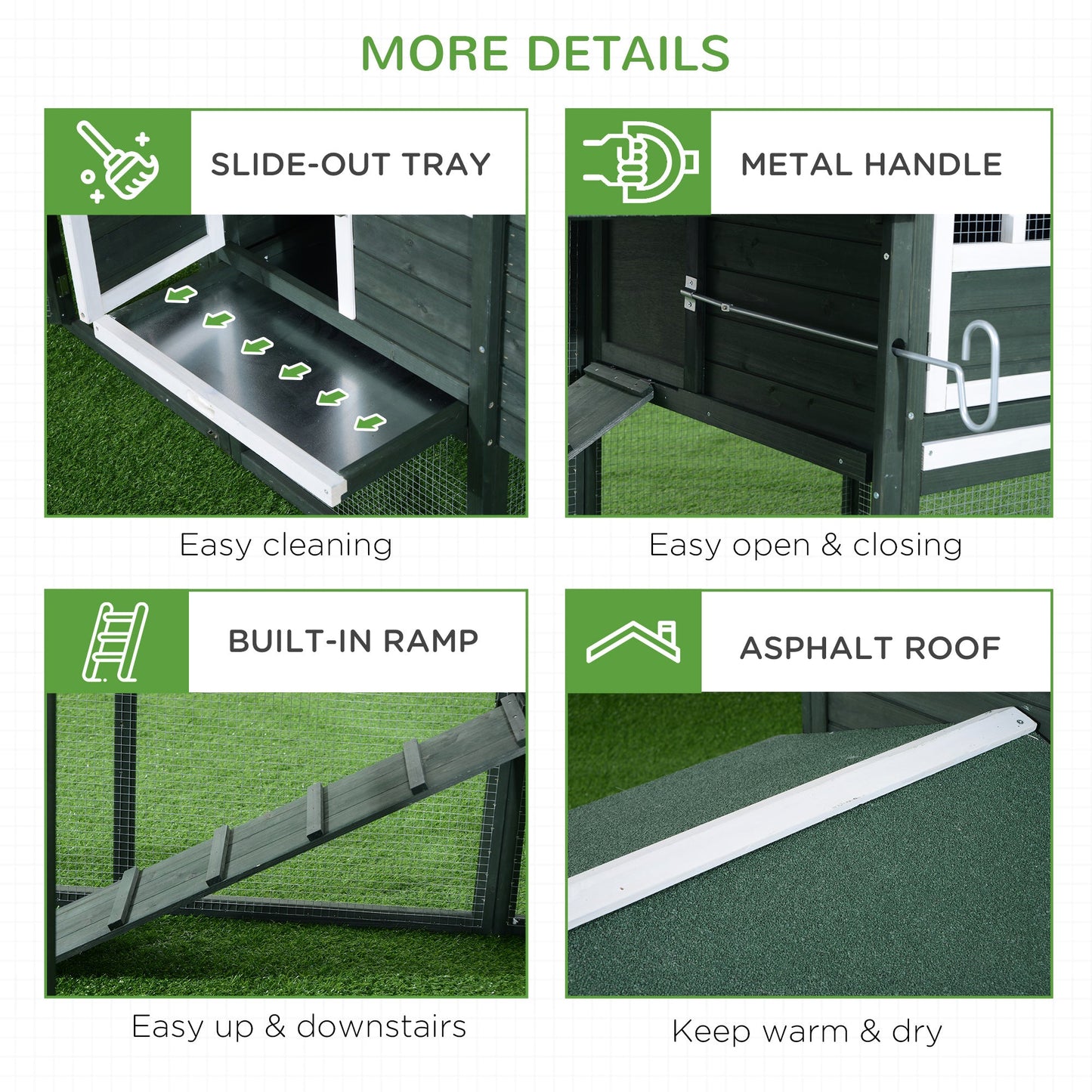 84" Chicken Coop Wooden Hen House Rabbit Hutch Poultry Cage Pen Outdoor Backyard with Nesting Box and Run, Green