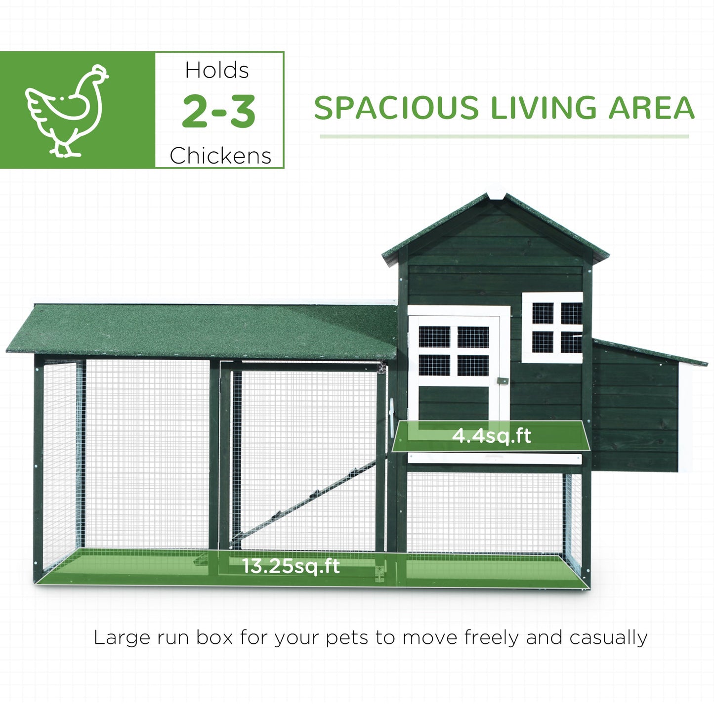 84" Chicken Coop Wooden Hen House Rabbit Hutch Poultry Cage Pen Outdoor Backyard with Nesting Box and Run, Green