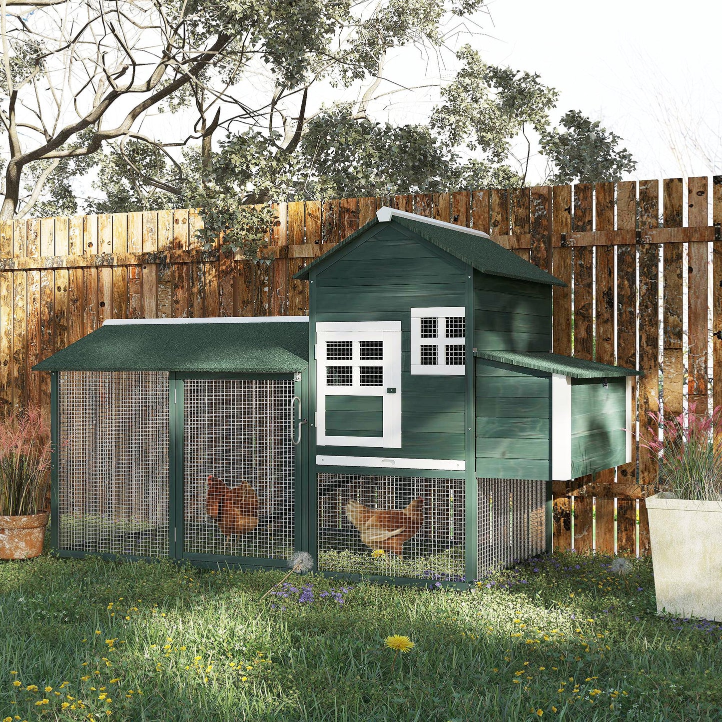 84" Chicken Coop Wooden Hen House Rabbit Hutch Poultry Cage Pen Outdoor Backyard with Nesting Box and Run, Green