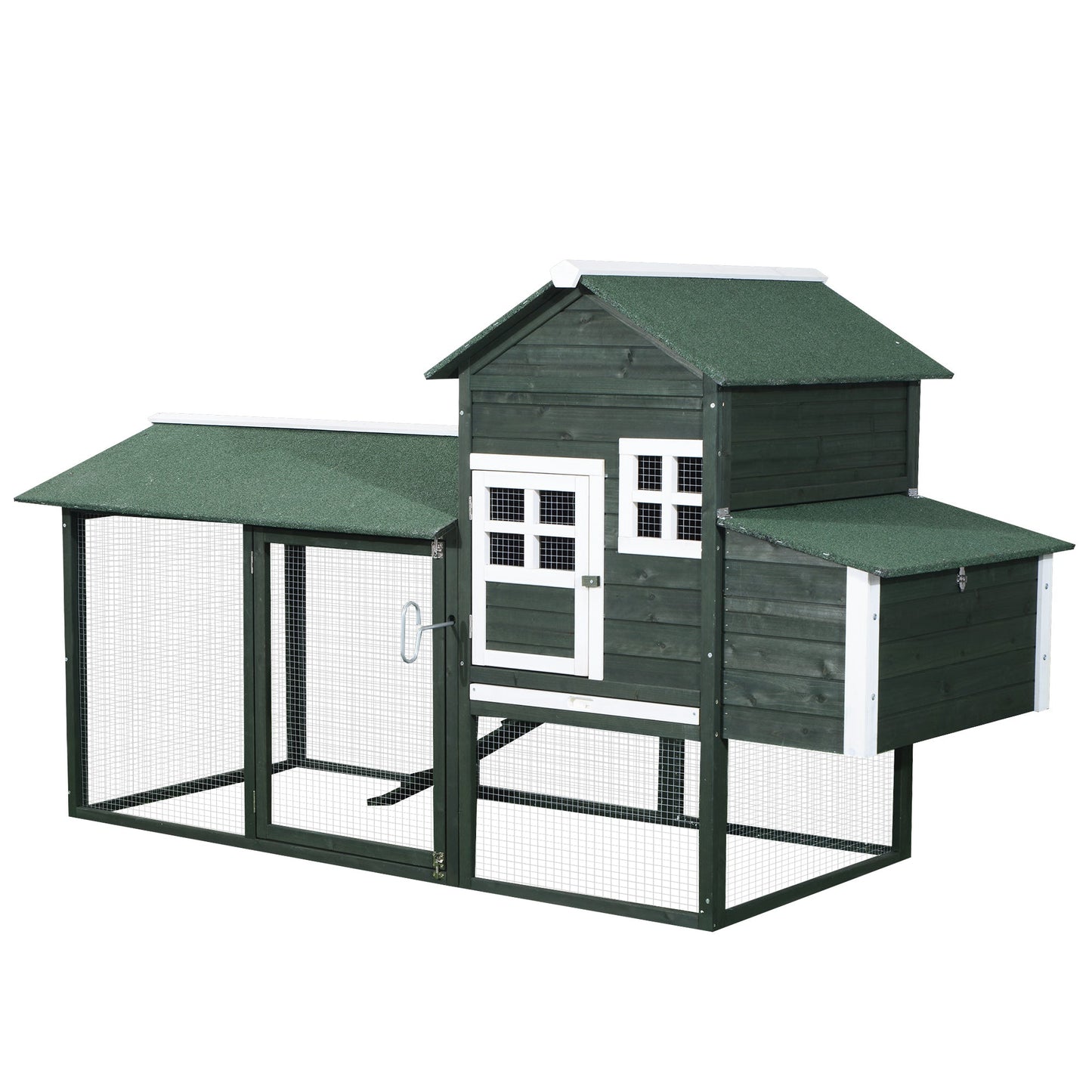 84" Chicken Coop Wooden Hen House Rabbit Hutch Poultry Cage Pen Outdoor Backyard with Nesting Box and Run, Green