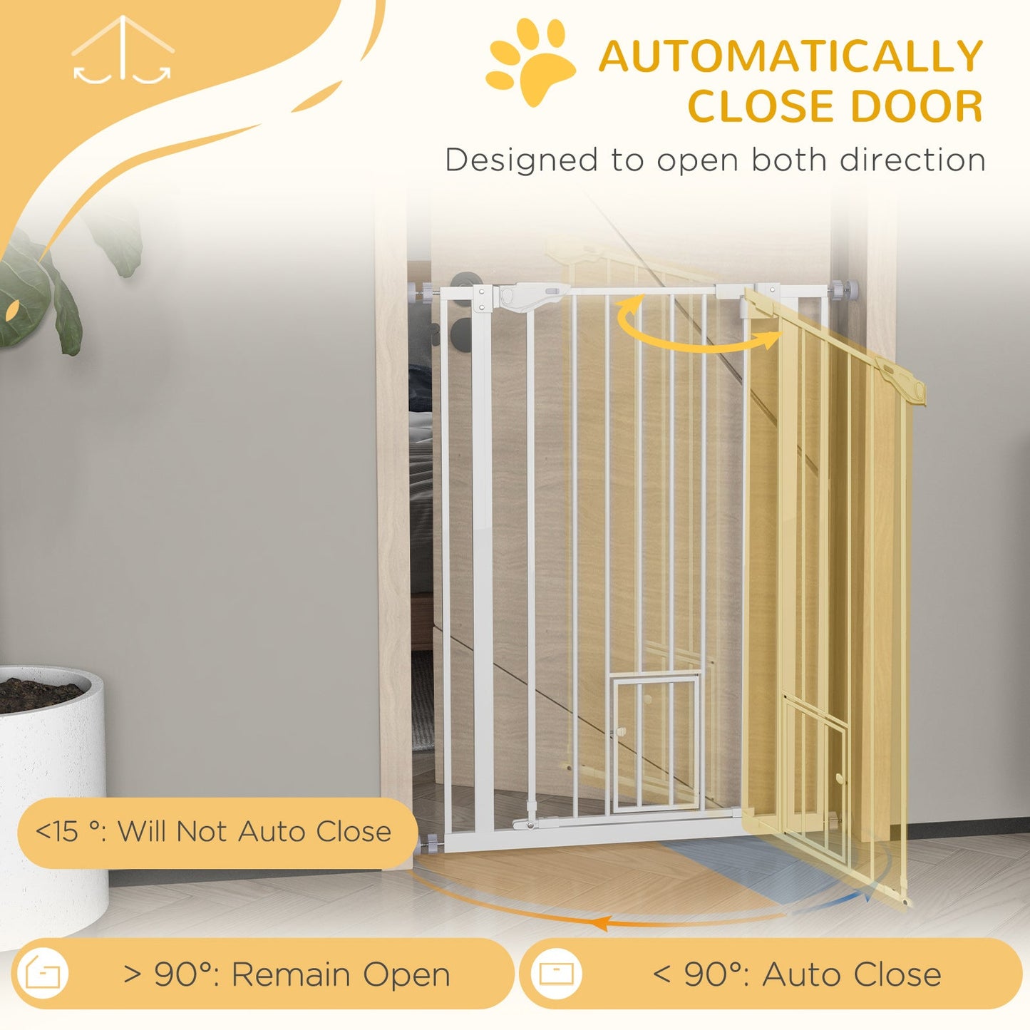 41"H Dog Gate with Cat Door, Pet Gate with Small Door, Easy Open Indoor Dog Gates for Doorways, House, Stair, 29"-31.5" Long, White