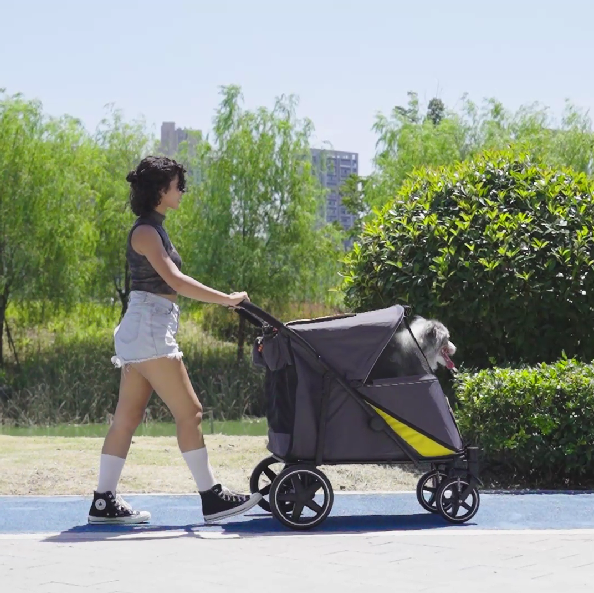 Pet Stroller with Shock Absorber & One-Click Fold for Large/Medium Dogs, Dark Grey
