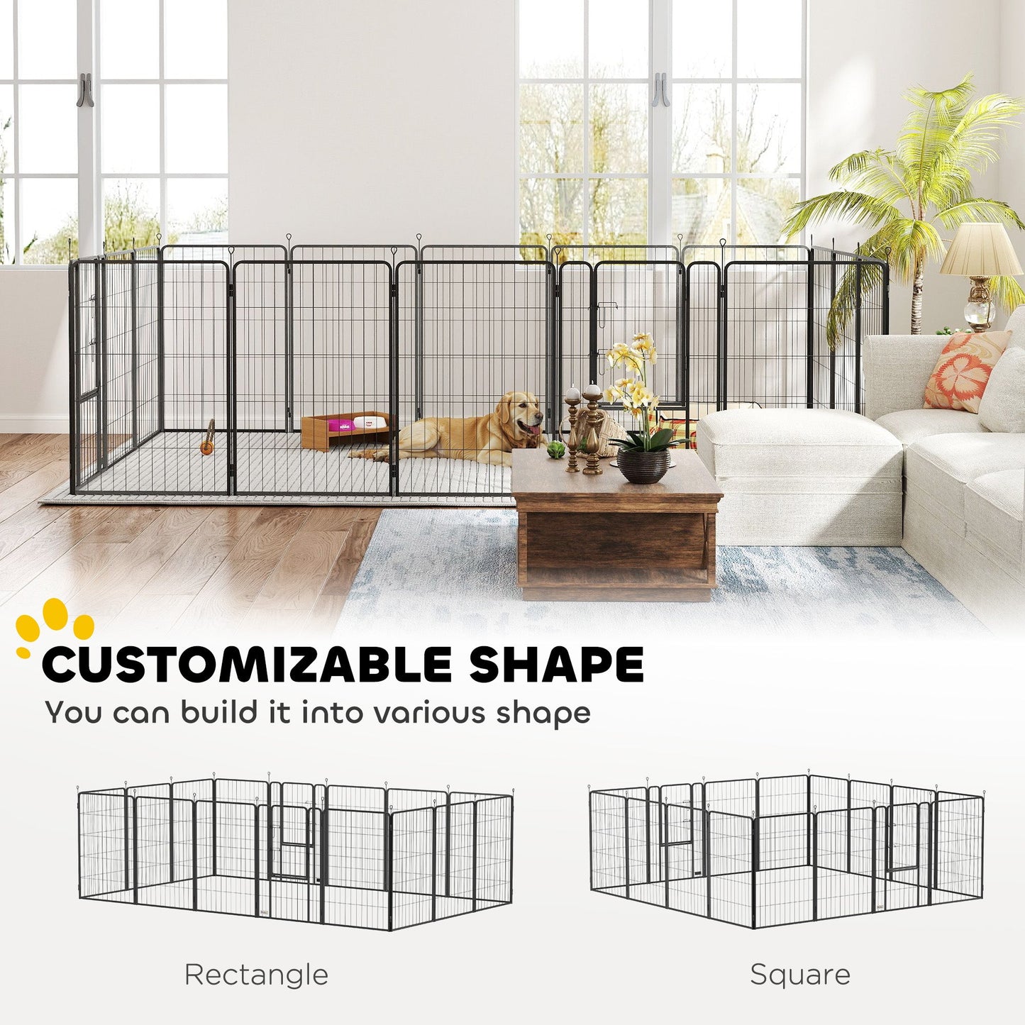 16 Panels Dog Playpen, 27"W x 39.5"H Heavy Duty Pet Fence with Door & Strap for Indoor Outdoor Backyard Garden, Portable & Foldable Puppy Pet Pen for Large Dogs