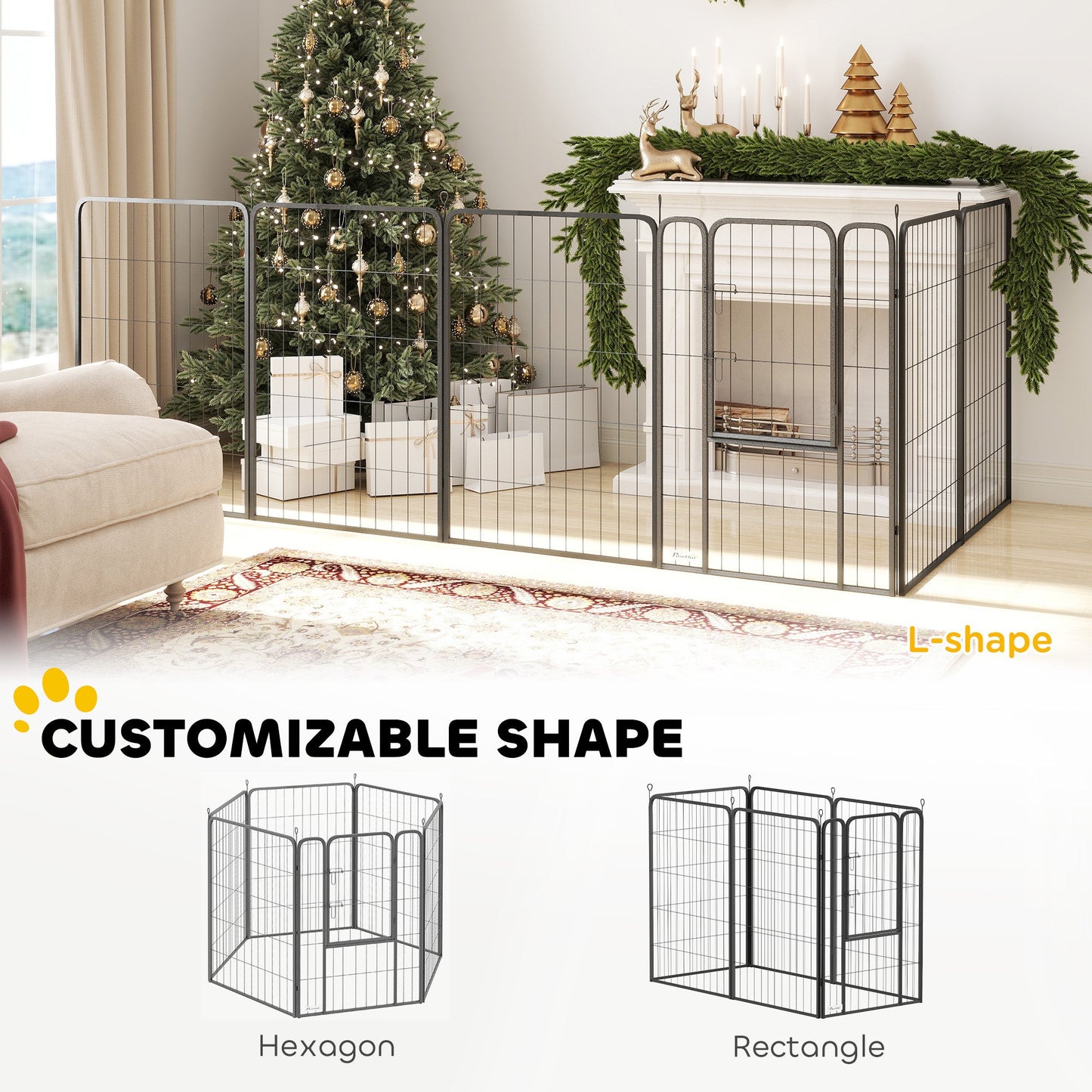 6 Panels Dog Playpen, 27"W x 39.5"H Heavy Duty Pet Fence with Door & Strap for Indoor Outdoor Backyard Garden, Portable & Foldable Puppy Pet Pen for Large Dogs