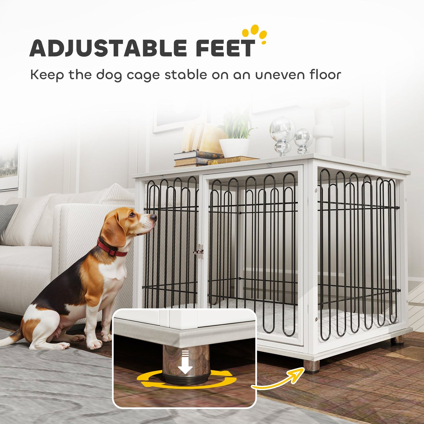 35in Dog Crate Furniture with Washable Cushion, Indoor Dog Kennel End Table with Adjustable Feet for Medium Dogs, Grey