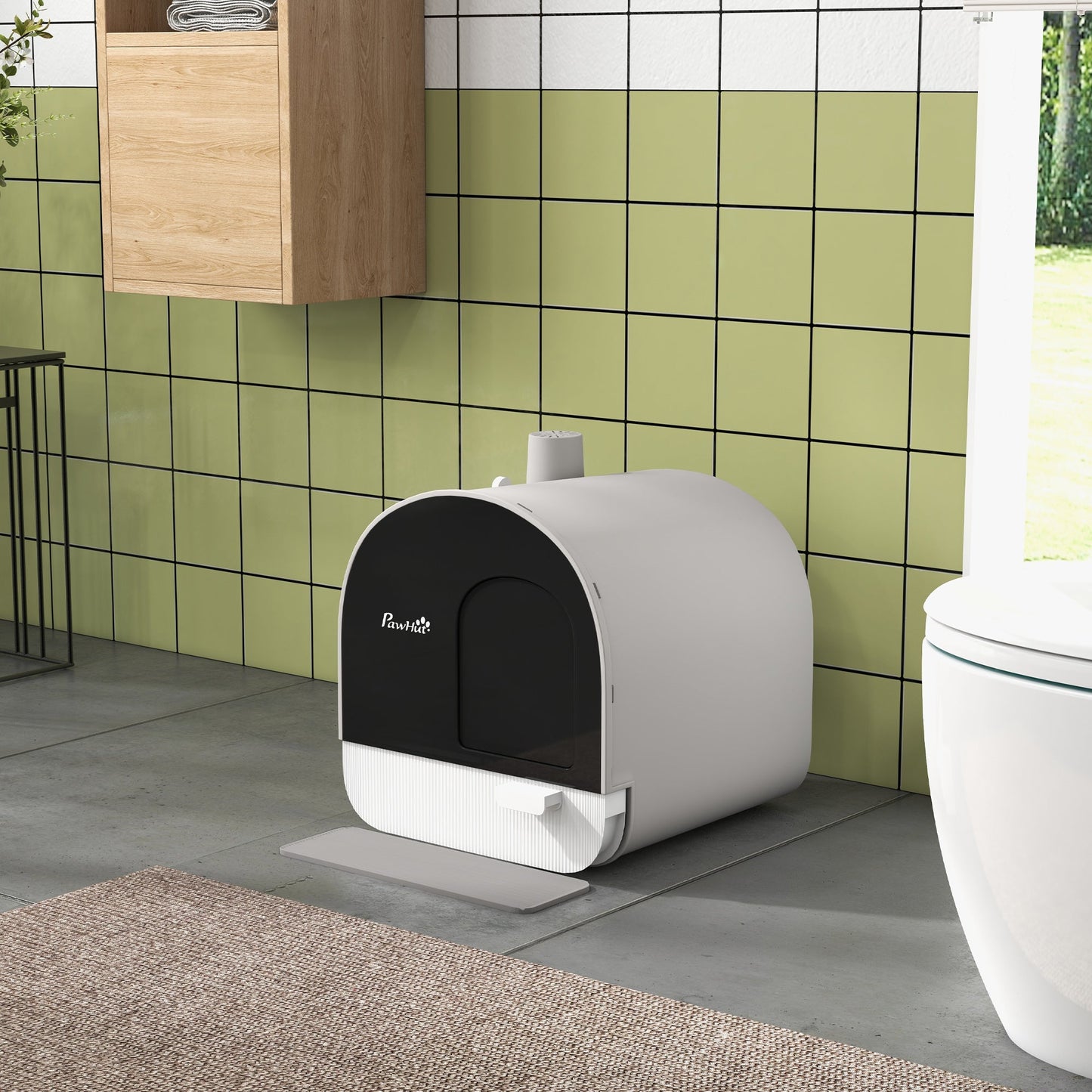 Large Cat Litter Box with Lid, Enclosed Kitty Litter Box with Slide-out Tray, Scoop, Filter, Light Grey