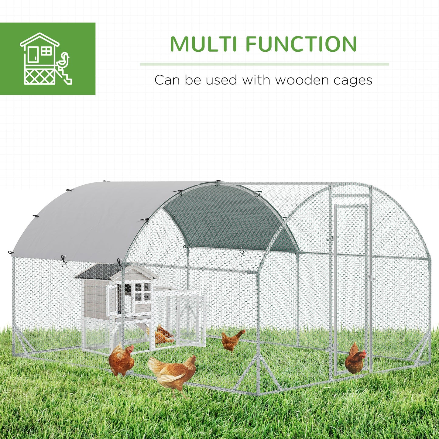 Galvanized Large Metal Chicken Coop Cage Walk-in Enclosure Poultry Hen Run House Playpen Rabbit Hutch with Cover for Outdoor Backyard 9.2' x 12.5' x 6.5' Silver