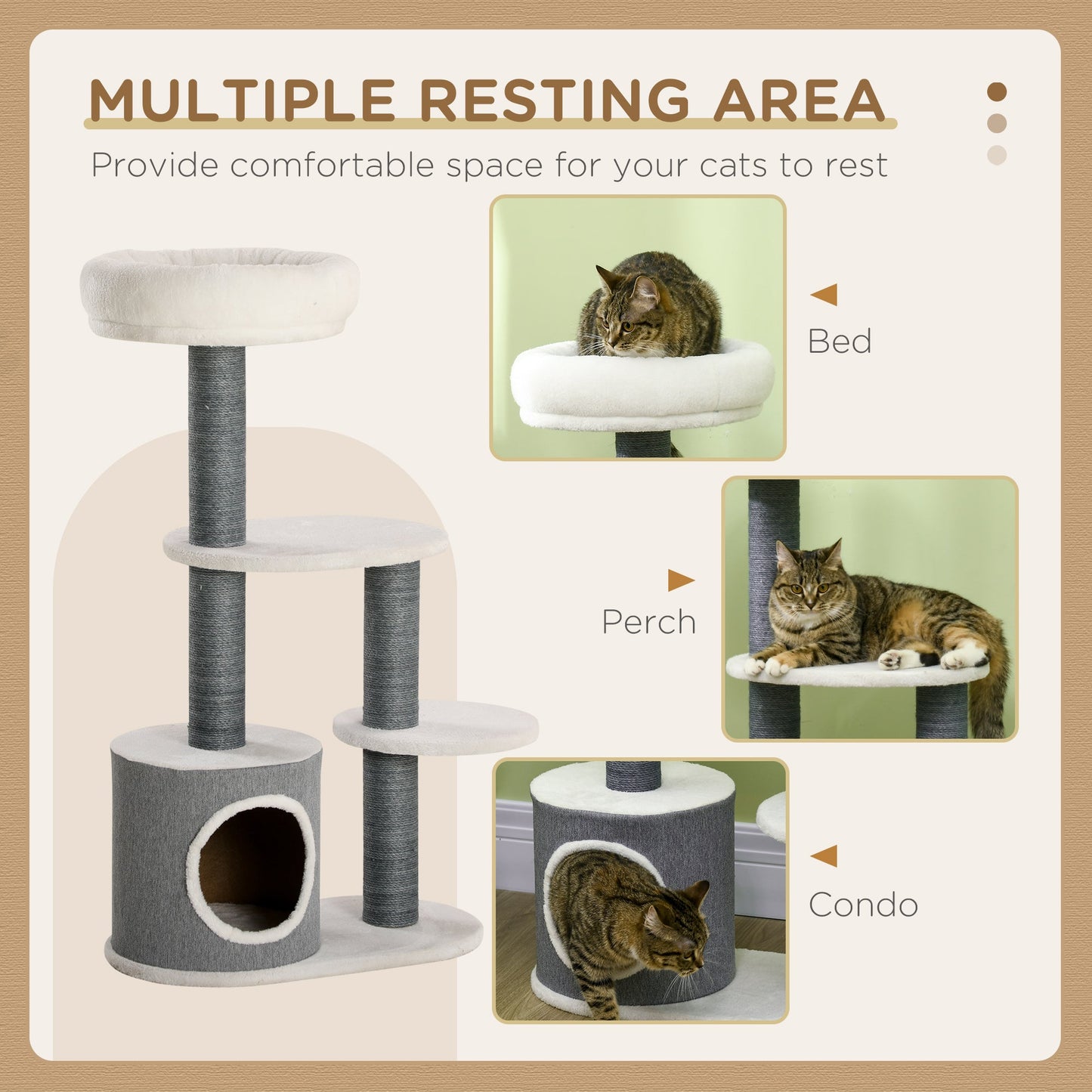 39" Cat Tree for Indoor, Cat Tower with Scratching Posts, Condo, Top Perch, Platforms, Multi-level Kitten Activity Centre, White
