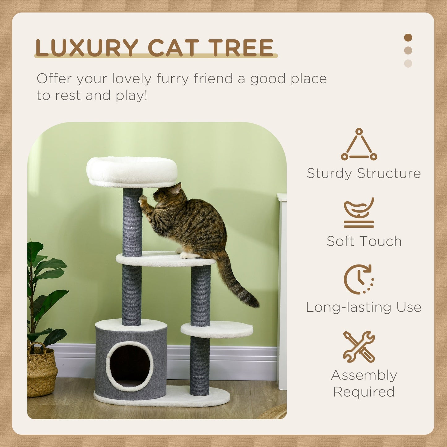 39" Cat Tree for Indoor, Cat Tower with Scratching Posts, Condo, Top Perch, Platforms, Multi-level Kitten Activity Centre, White