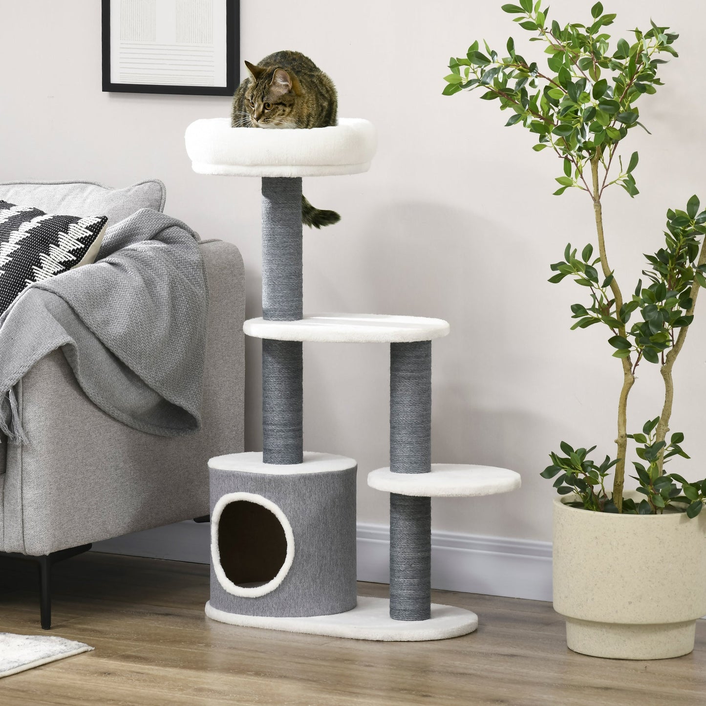 39" Cat Tree for Indoor, Cat Tower with Scratching Posts, Condo, Top Perch, Platforms, Multi-level Kitten Activity Centre, White