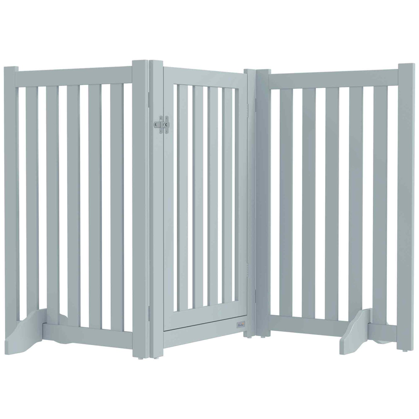 31.5"H Foldable Dog Gate with Door, 3 Panels Freestanding Pet Gate Barriers Indoor with Support Feet, Puppy Fence for Small Medium Dogs, Grey
