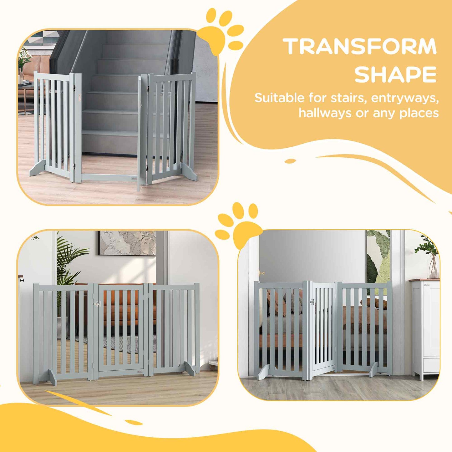 31.5"H Foldable Dog Gate with Door, 3 Panels Freestanding Pet Gate Barriers Indoor with Support Feet, Puppy Fence for Small Medium Dogs, Grey