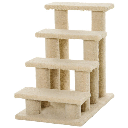 4-Step Multi-Level Carpeted Cat Scratching Post Pet Stairs, Cream White