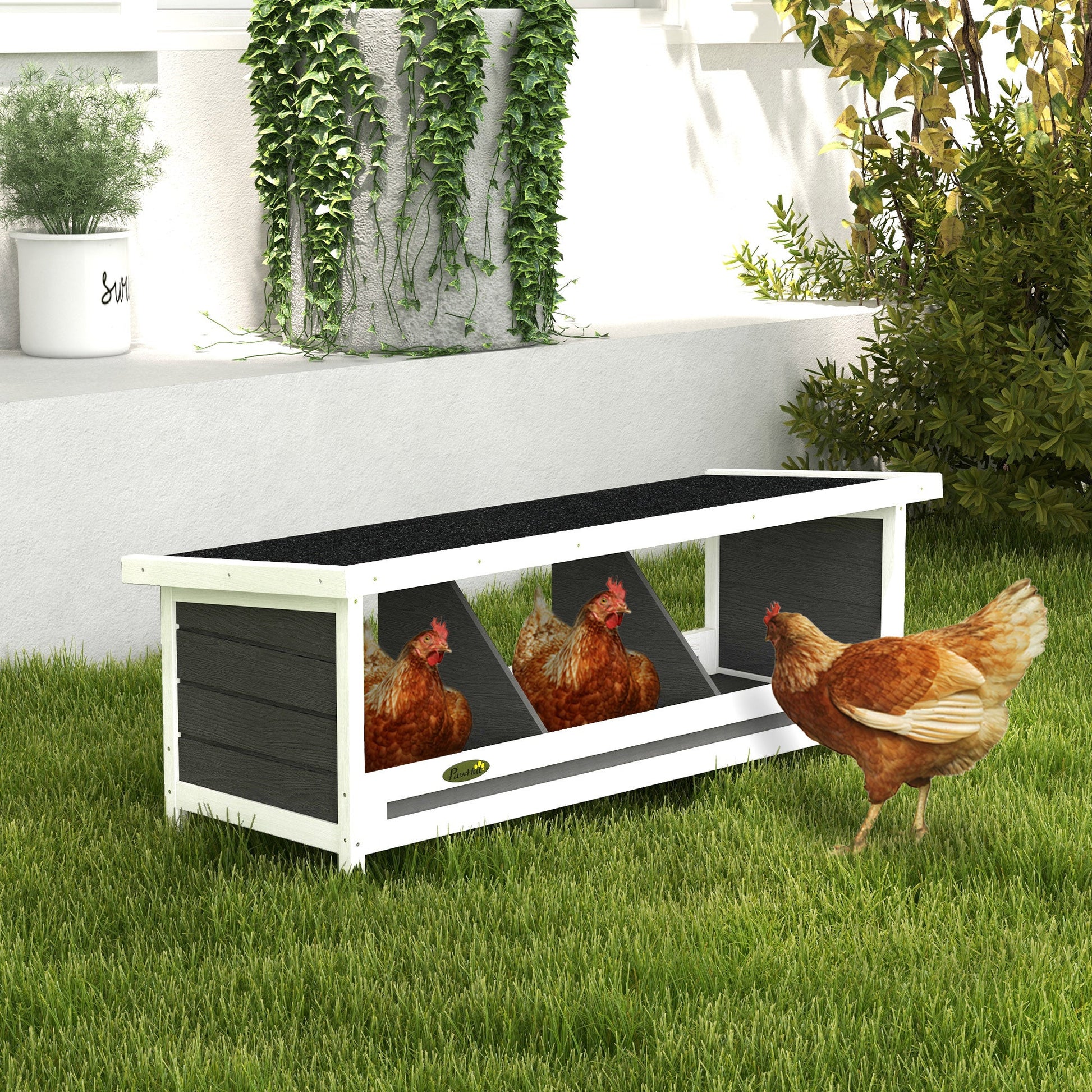 Wood Nesting Boxes for Chickens, Laying Nest Box, Chicken Coop Accessories with Asphalt Roof, Easy to Assemble, Fits Up to 3 Chickens, Grey