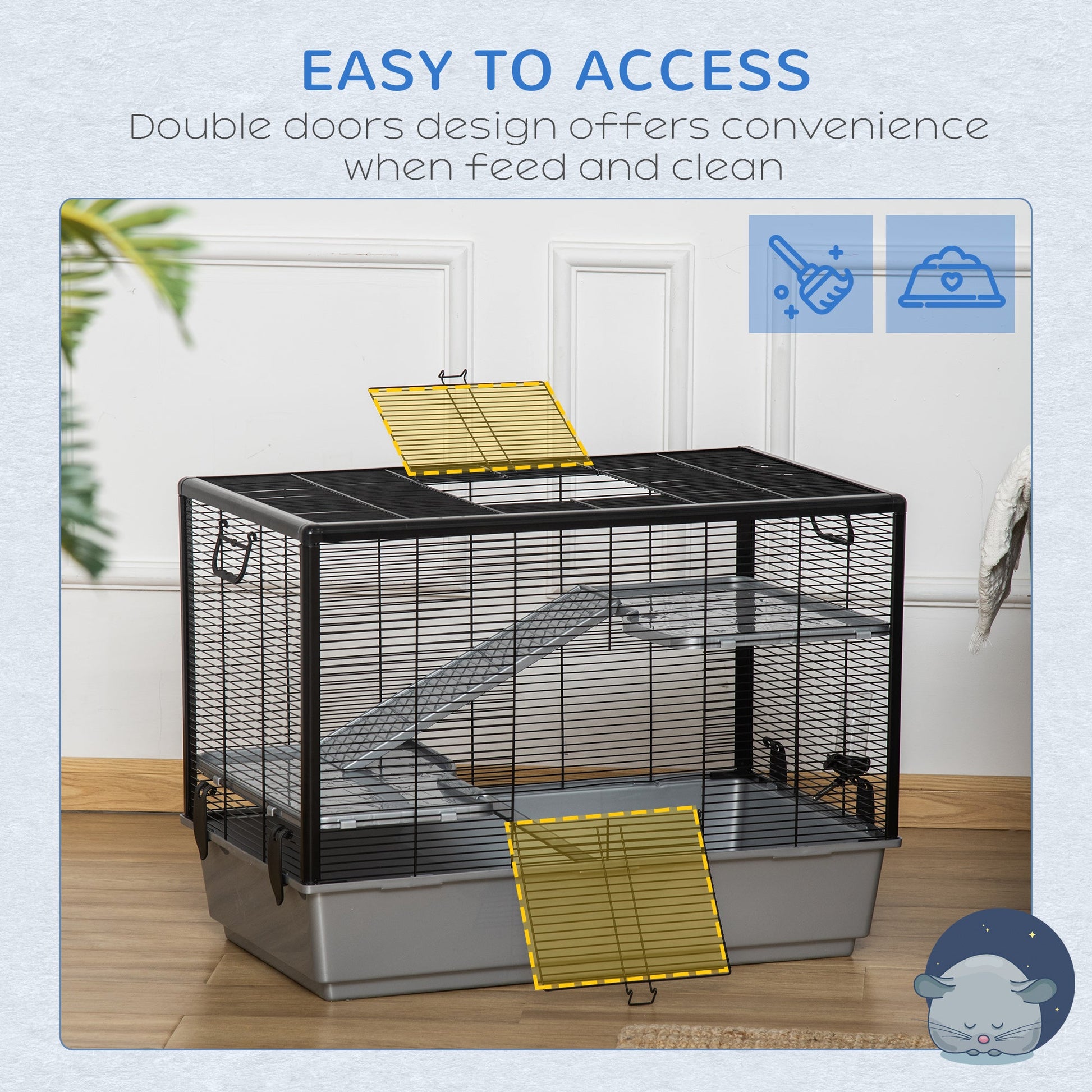 3-tier Hamster Cage, Guinea Pig Cage, Pet Chinchillas Play House Indoor with Accessories Food Dish Water Bottle, Ramps, 31.5"x19"x23", Grey