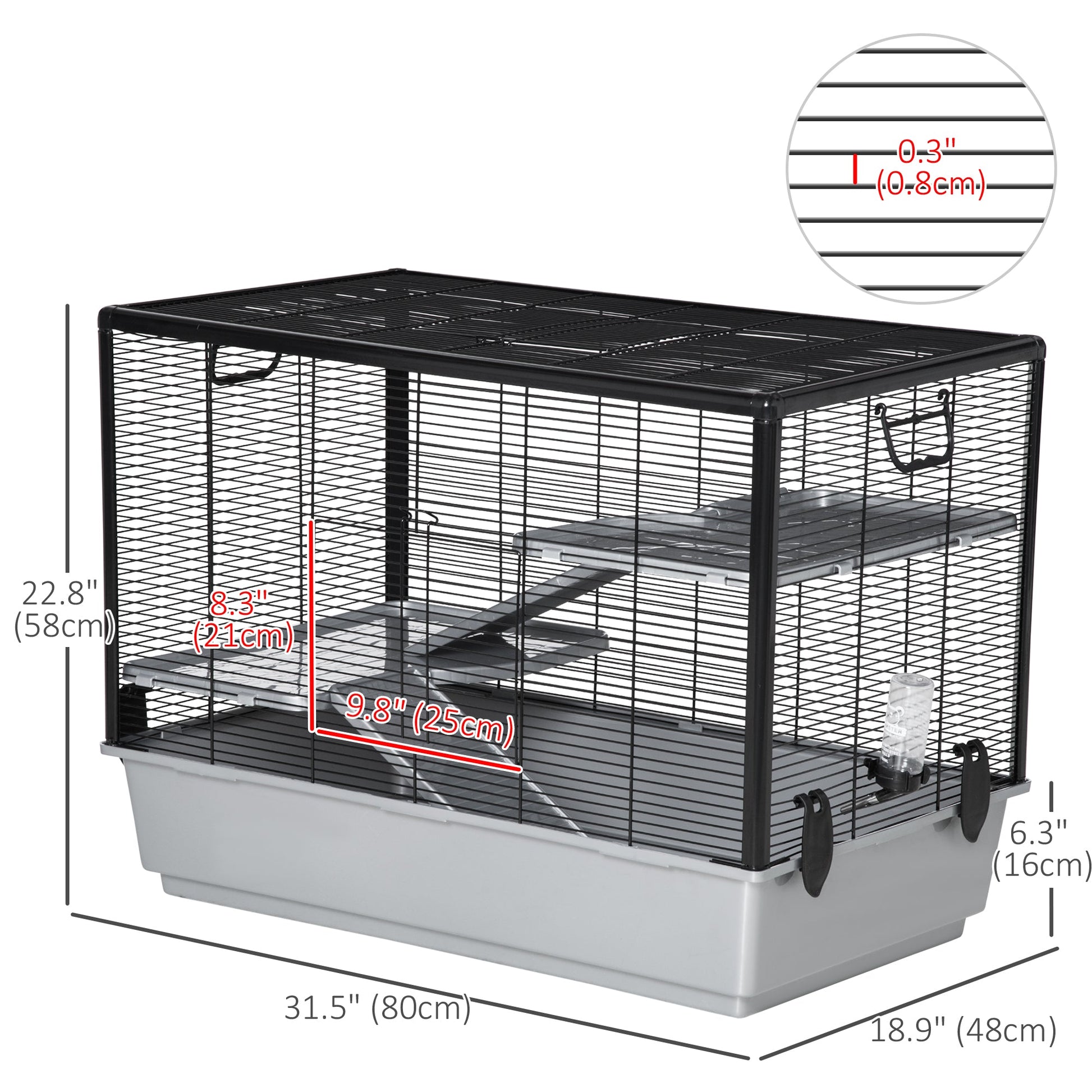 3-tier Hamster Cage, Guinea Pig Cage, Pet Chinchillas Play House Indoor with Accessories Food Dish Water Bottle, Ramps, 31.5"x19"x23", Grey