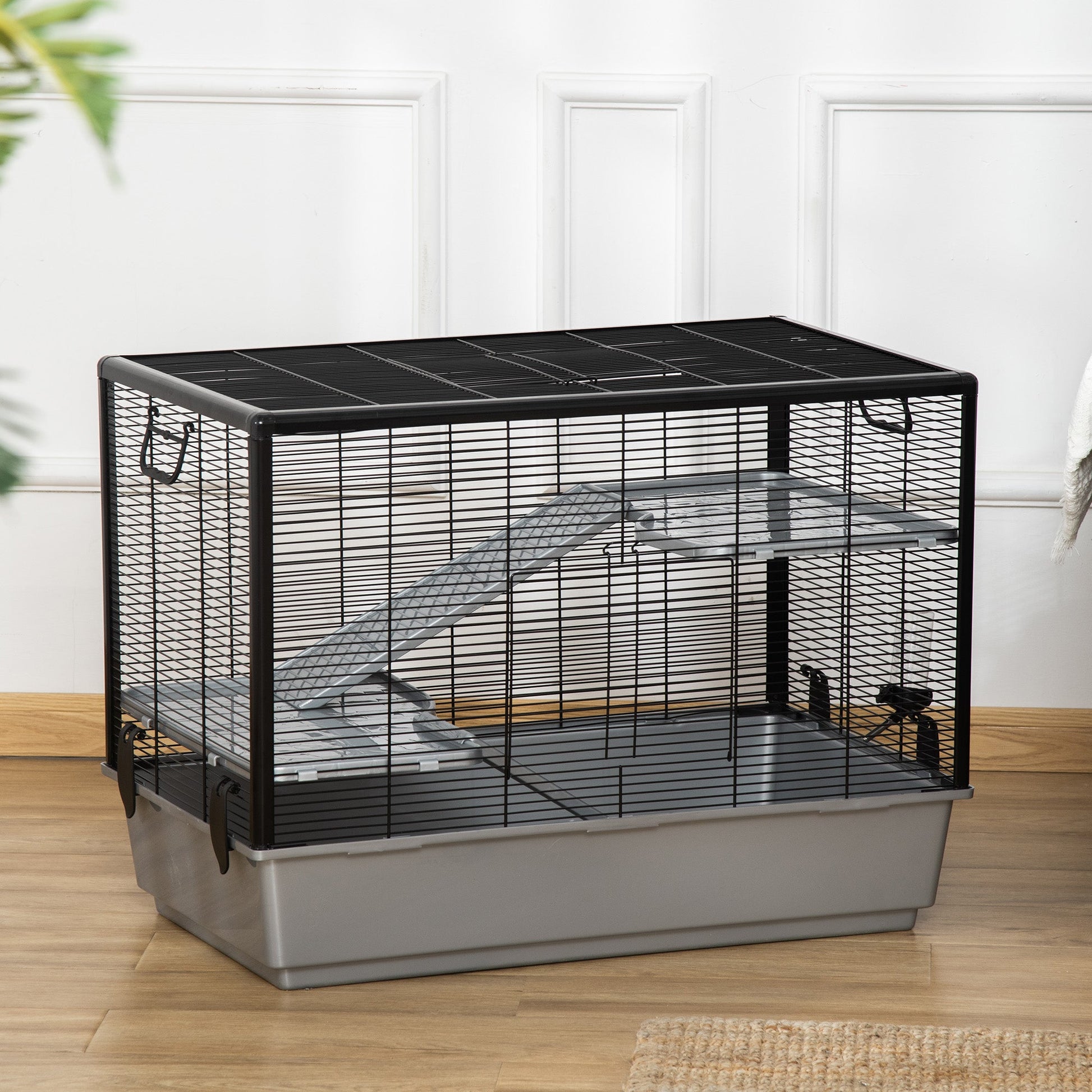 3-tier Hamster Cage, Guinea Pig Cage, Pet Chinchillas Play House Indoor with Accessories Food Dish Water Bottle, Ramps, 31.5"x19"x23", Grey