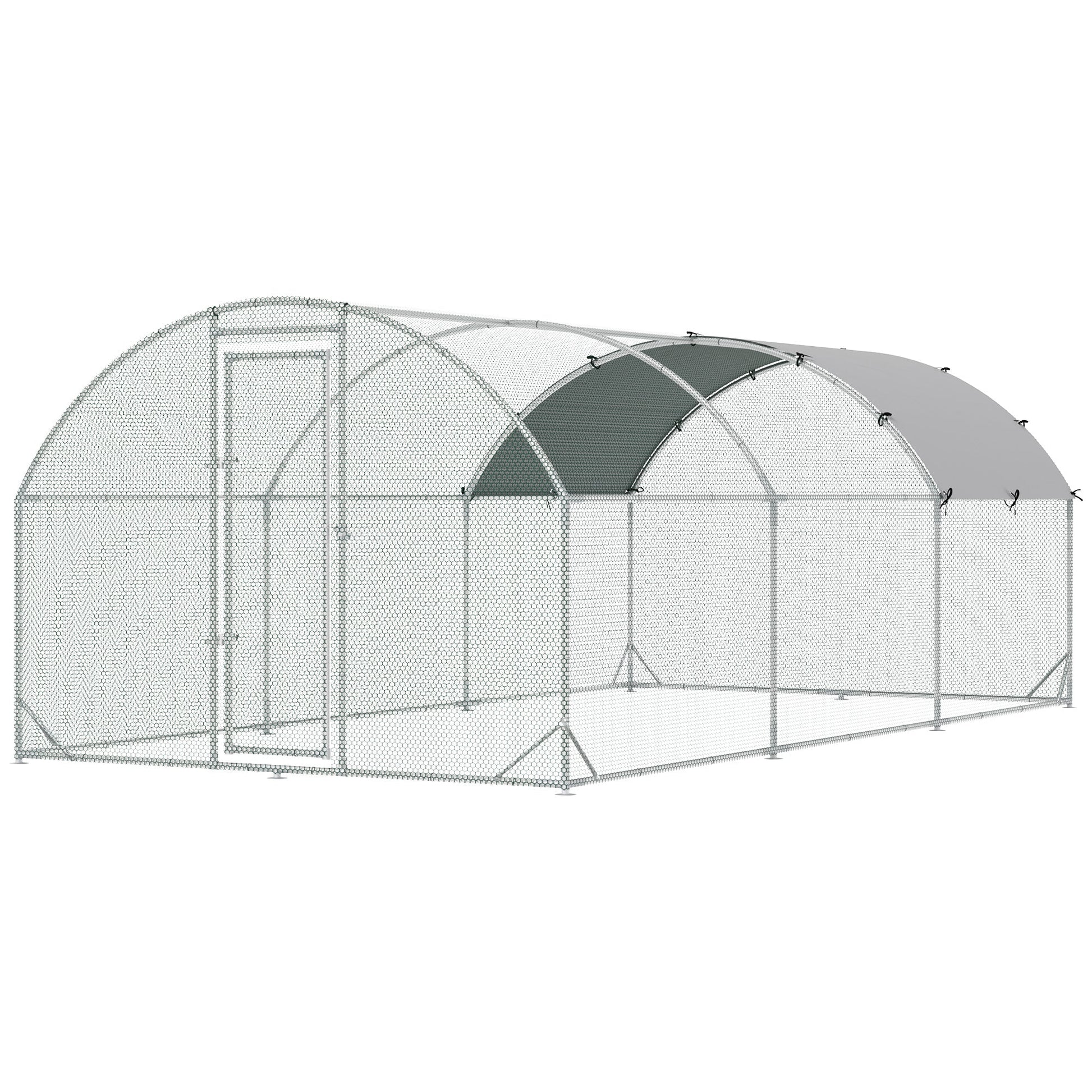 Galvanized Large Metal Chicken Coop Cage Walk-in Enclosure Poultry Hen Run House Playpen Rabbit Hutch with Cover for Outdoor Backyard 9.2' x 18.7' x 6.5' Silver