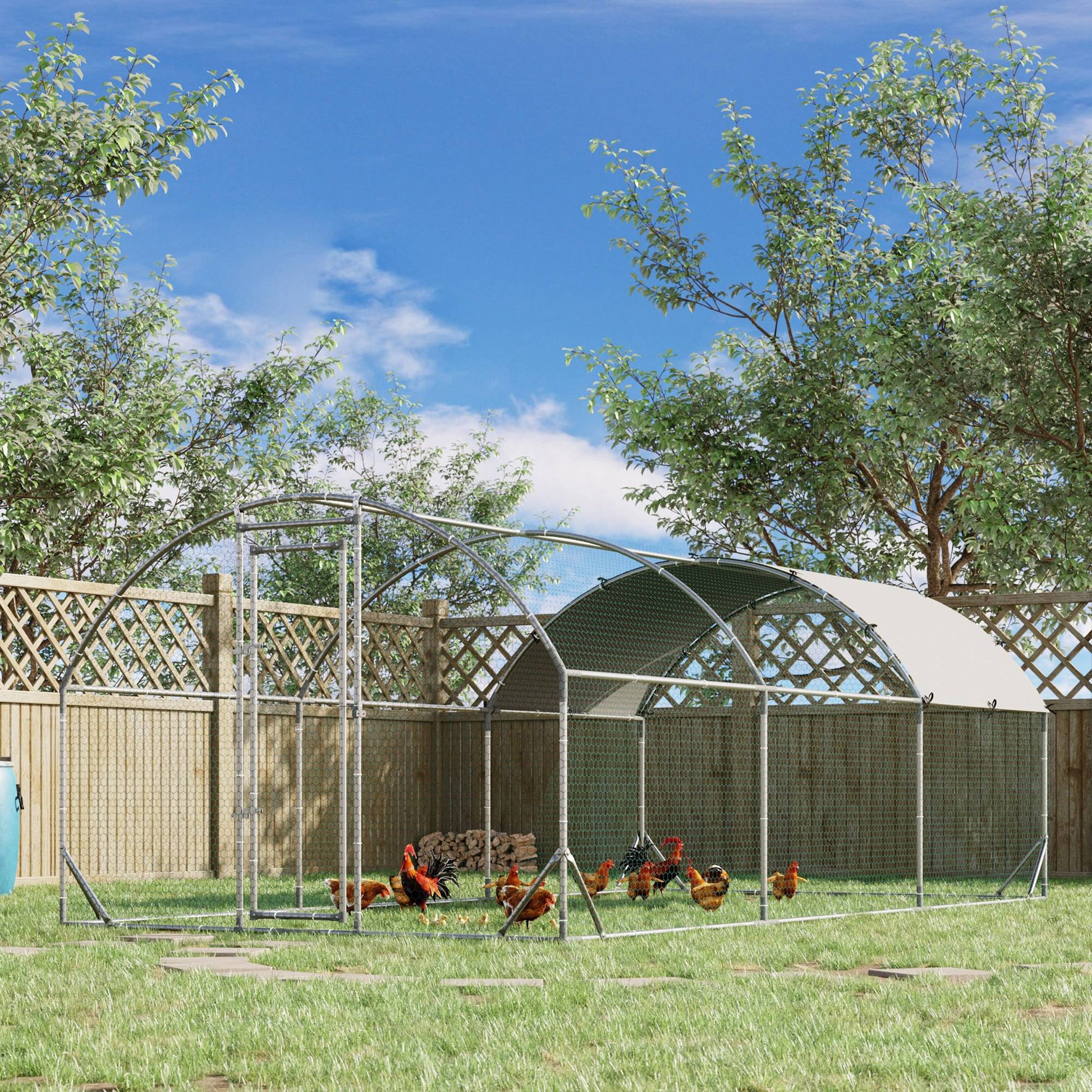 Galvanized Large Metal Chicken Coop Cage Walk-in Enclosure Poultry Hen Run House Playpen Rabbit Hutch with Cover for Outdoor Backyard 9.2' x 18.7' x 6.5' Silver
