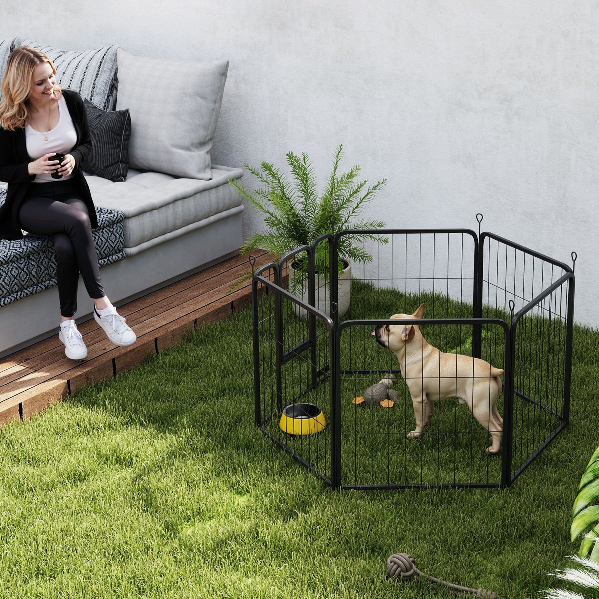 6 Panels Dog Playpen, 22"W x 24"H Heavy Duty Pet Fence with Door & Strap for Indoor Outdoor Backyard Garden, Portable & Foldable Puppy Pet Pen for Small Dogs