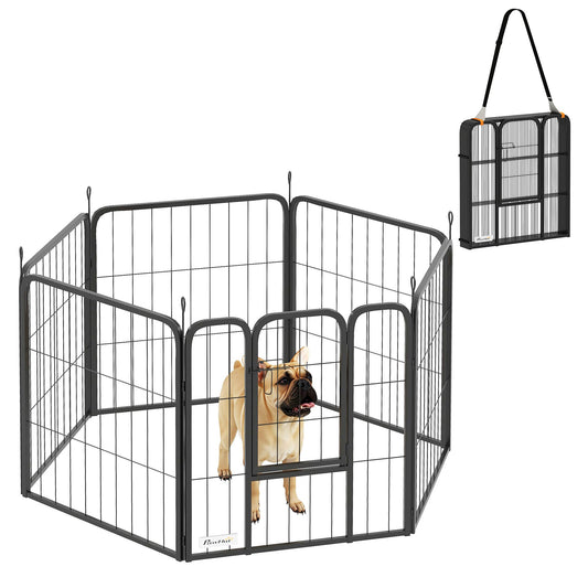 6 Panels Dog Playpen, 22"W x 24"H Heavy Duty Pet Fence with Door & Strap for Indoor Outdoor Backyard Garden, Portable & Foldable Puppy Pet Pen for Small Dogs