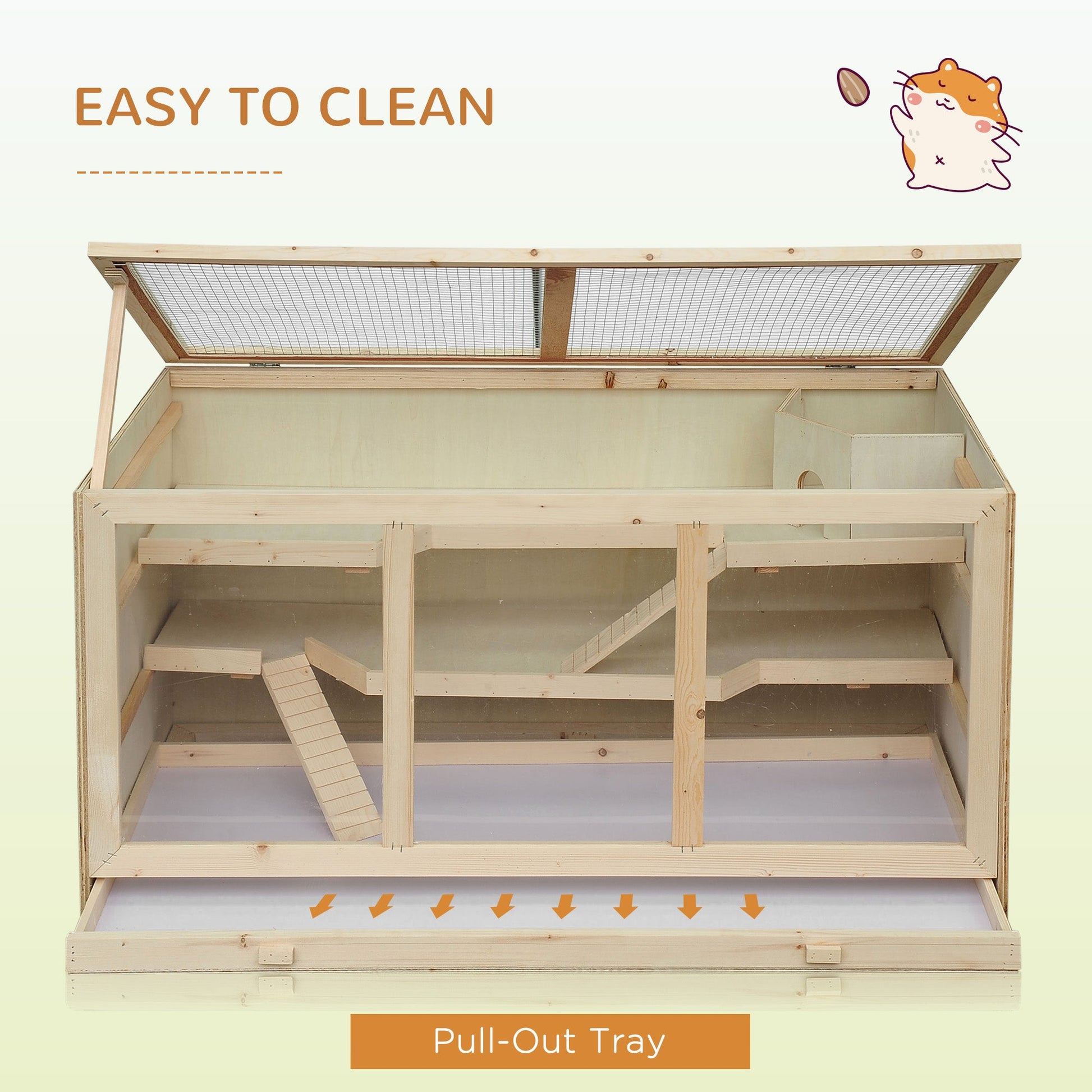 Wooden Hamster Cage, Mouse Mice Rat Cage Small Animal Cage, 3 Tier Exercise Play House with Slide, Tray, Natural Wood