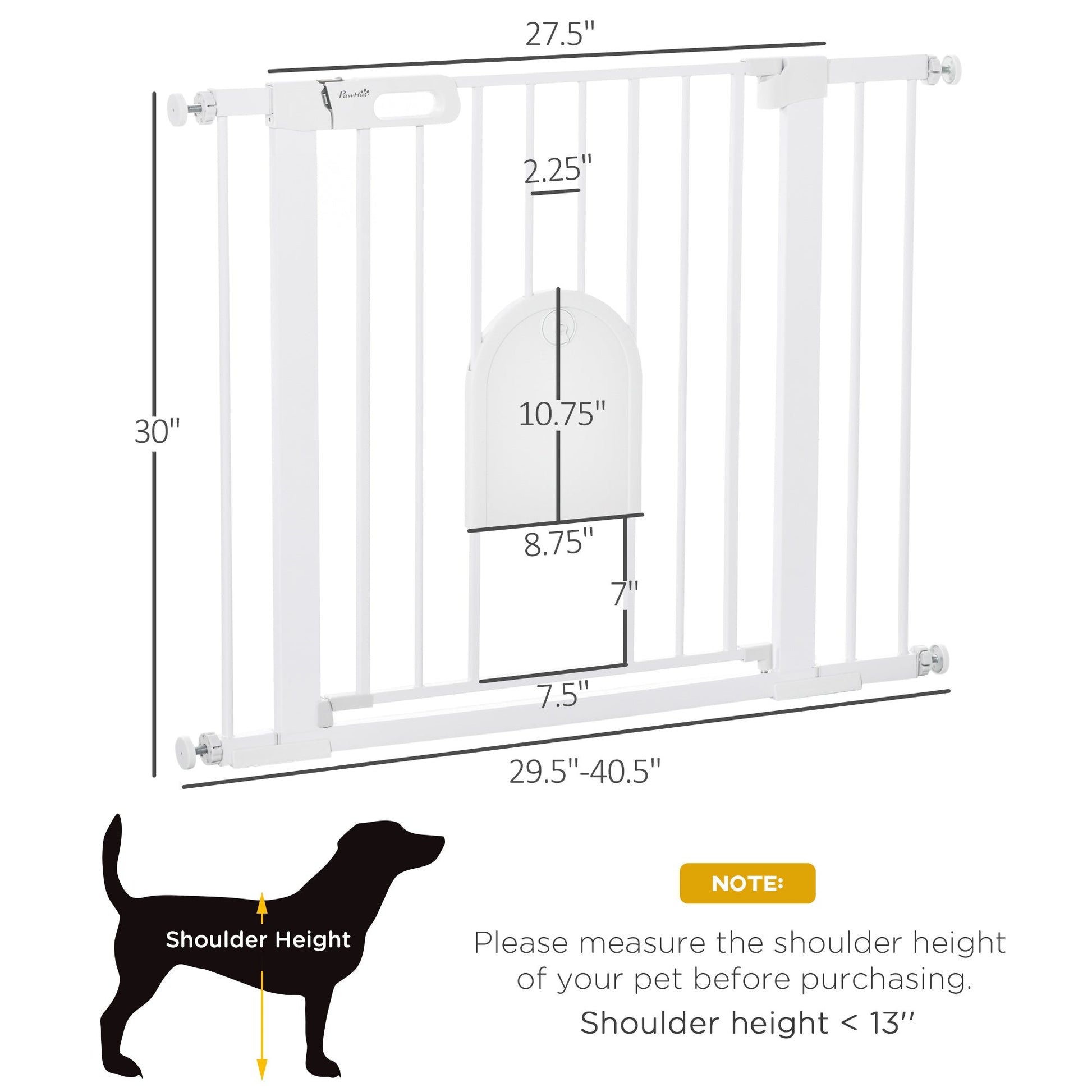 30"-41" Extra Wide Pet Gate with Small Door, 30"H Dog Gate with Safety Gate Barrier, Stair Pressure Fit, Auto Close, Double Locking, for Doorways, Hallways, White
