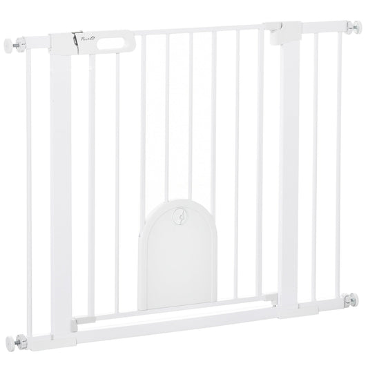 30"-41" Extra Wide Pet Gate with Small Door, 30"H Dog Gate with Safety Gate Barrier, Stair Pressure Fit, Auto Close, Double Locking, for Doorways, Hallways, White
