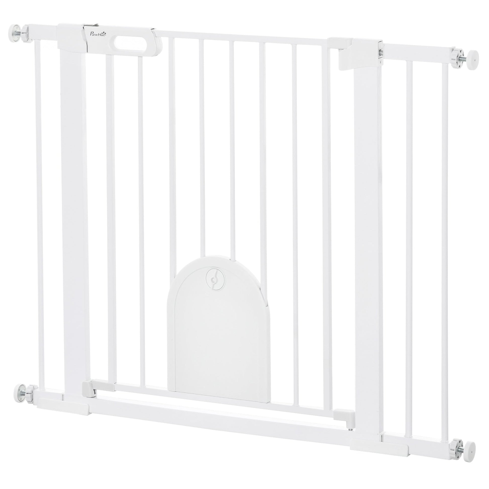 30"-41" Extra Wide Pet Gate with Small Door, 30"H Dog Gate with Safety Gate Barrier, Stair Pressure Fit, Auto Close, Double Locking, for Doorways, Hallways, White